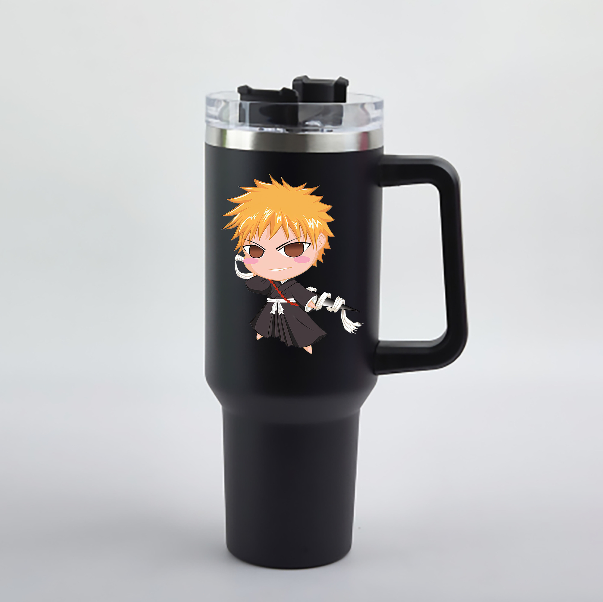 （画像用） ブリーチ 黒崎一護（くろさき いちご）BLEACH Kurosaki Ichigo 1200mL車用タンブラー - クリスタルステッカー（プラスチックストロー付き）
