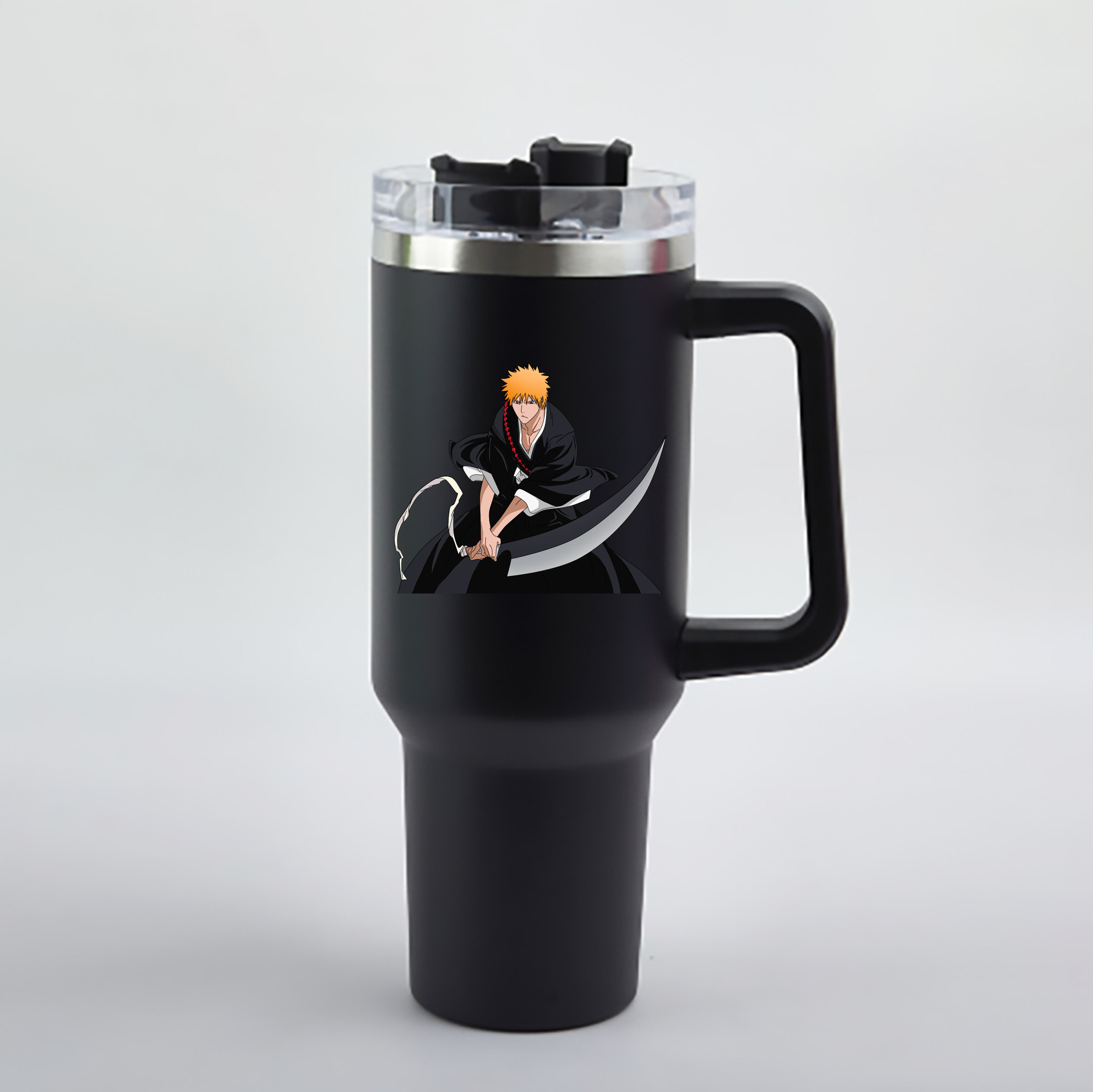 （画像用） ブリーチ 黒崎一護（くろさき いちご）BLEACH Kurosaki Ichigo 1200mL車用タンブラー - クリスタルステッカー（プラスチックストロー付き）