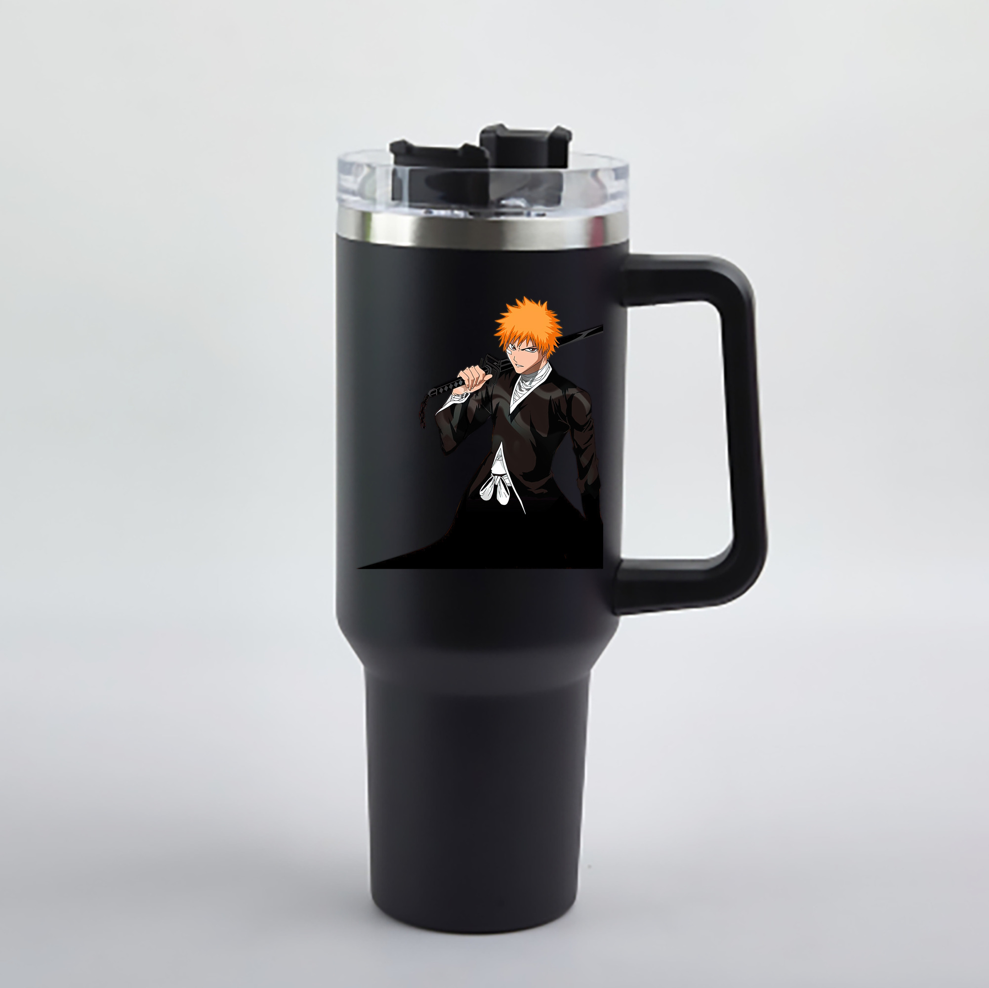 （画像用） ブリーチ 黒崎一護（くろさき いちご）BLEACH Kurosaki Ichigo 1200mL車用タンブラー - クリスタルステッカー（プラスチックストロー付き）