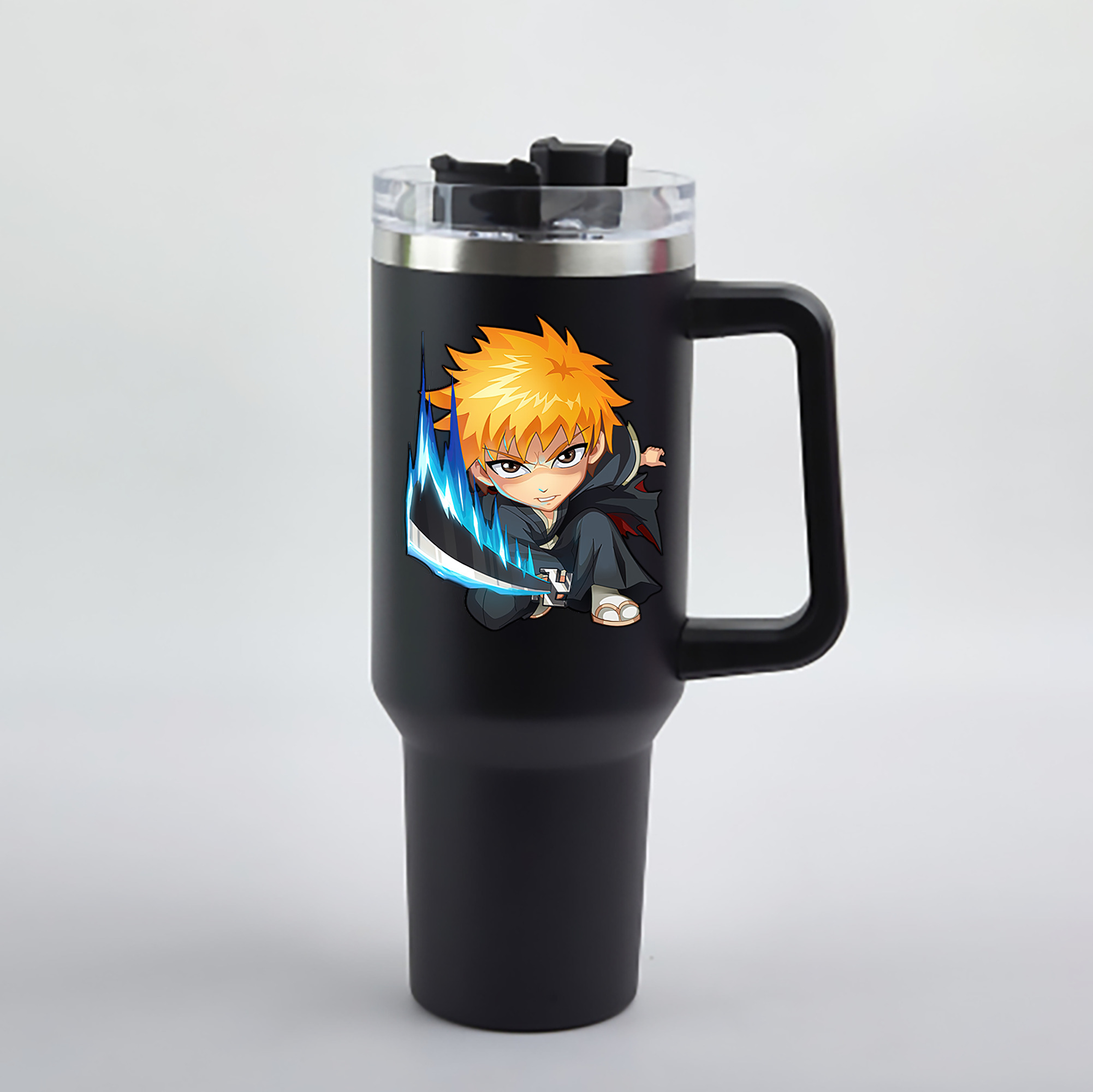 （画像用） ブリーチ 黒崎一護（くろさき いちご）BLEACH Kurosaki Ichigo 1200mL車用タンブラー - クリスタルステッカー（プラスチックストロー付き）