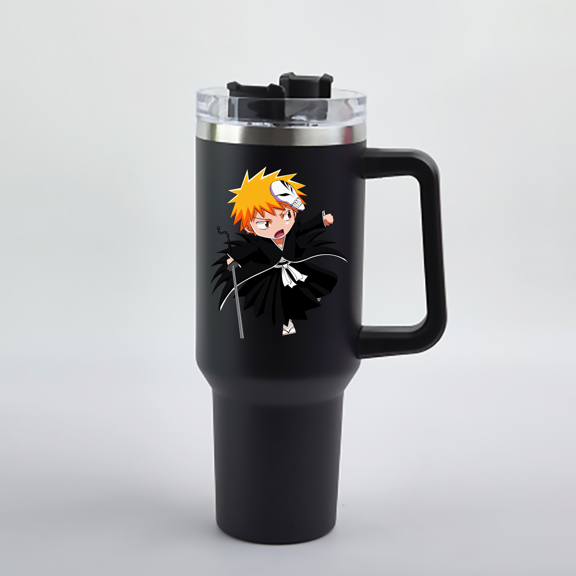 （画像用） ブリーチ 黒崎一護（くろさき いちご）BLEACH Kurosaki Ichigo 1200mL車用タンブラー - クリスタルステッカー（プラスチックストロー付き）