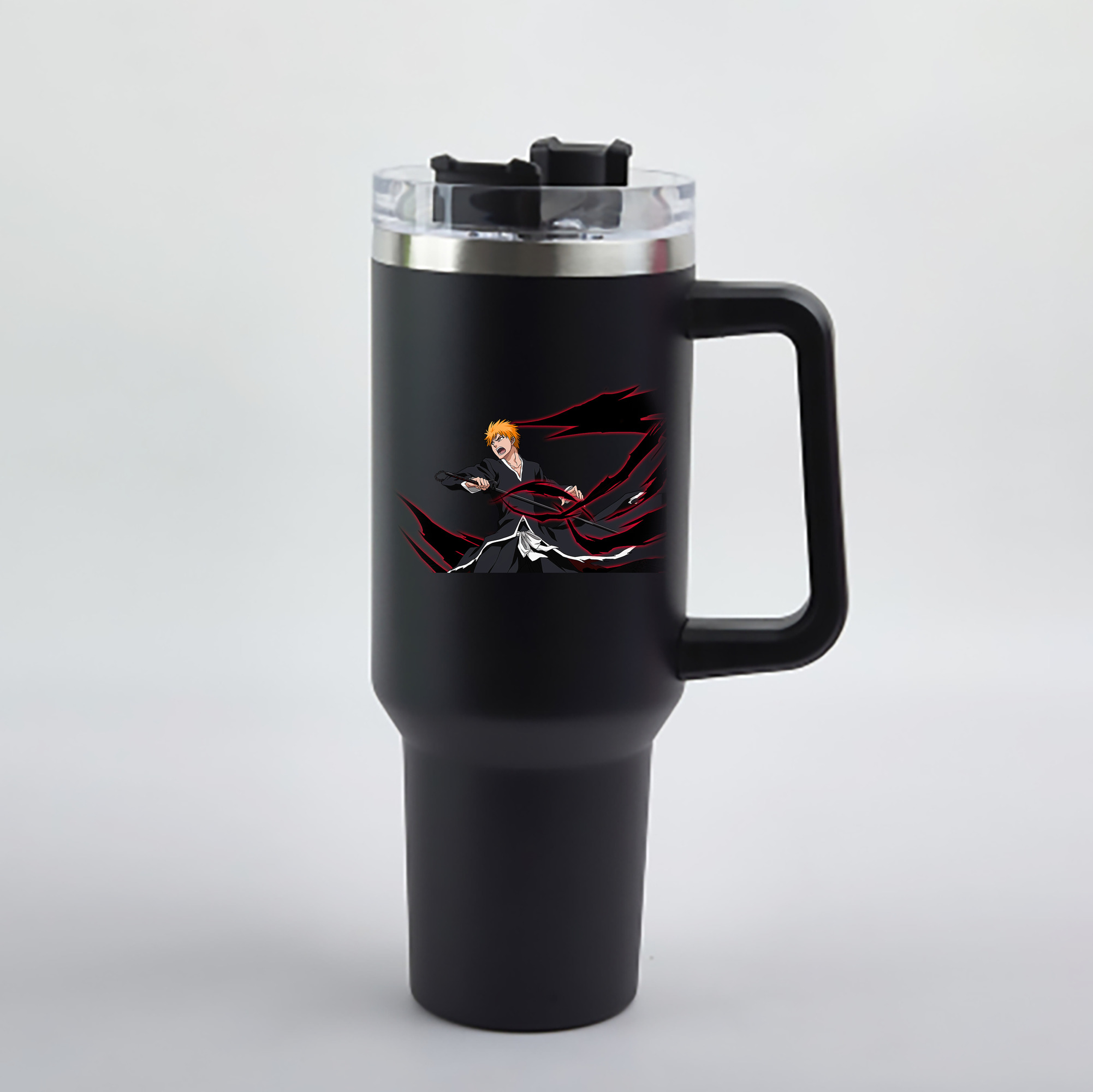 （画像用） ブリーチ 黒崎一護（くろさき いちご）BLEACH Kurosaki Ichigo 1200mL車用タンブラー - クリスタルステッカー（プラスチックストロー付き）