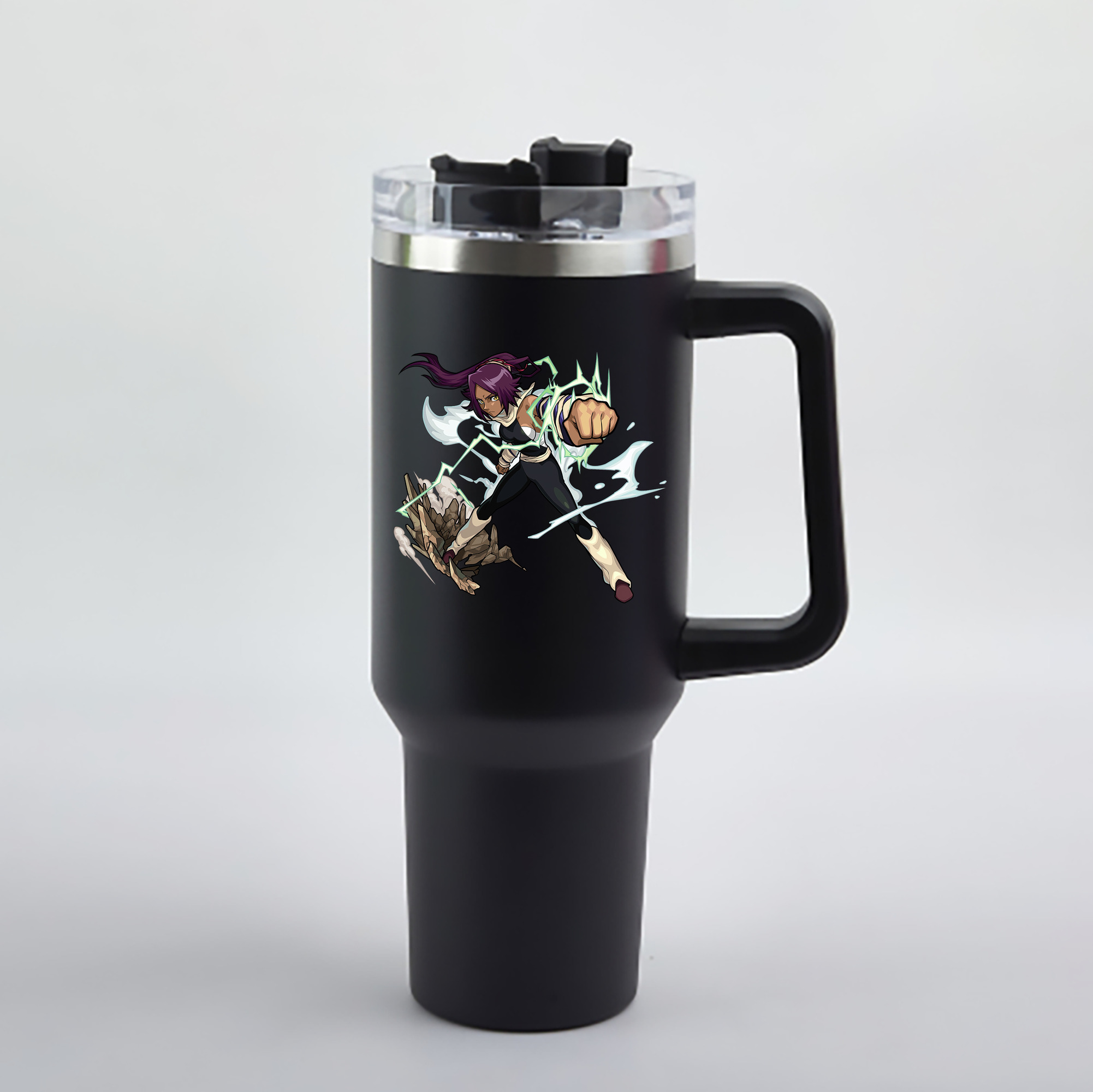 （画像用） ブリーチ 四楓院 夜一（しほういん よるいち） BLEACH Shihouin Yoruichi 1200mL車用タンブラー - クリスタルステッカー（プラスチックストロー付き）