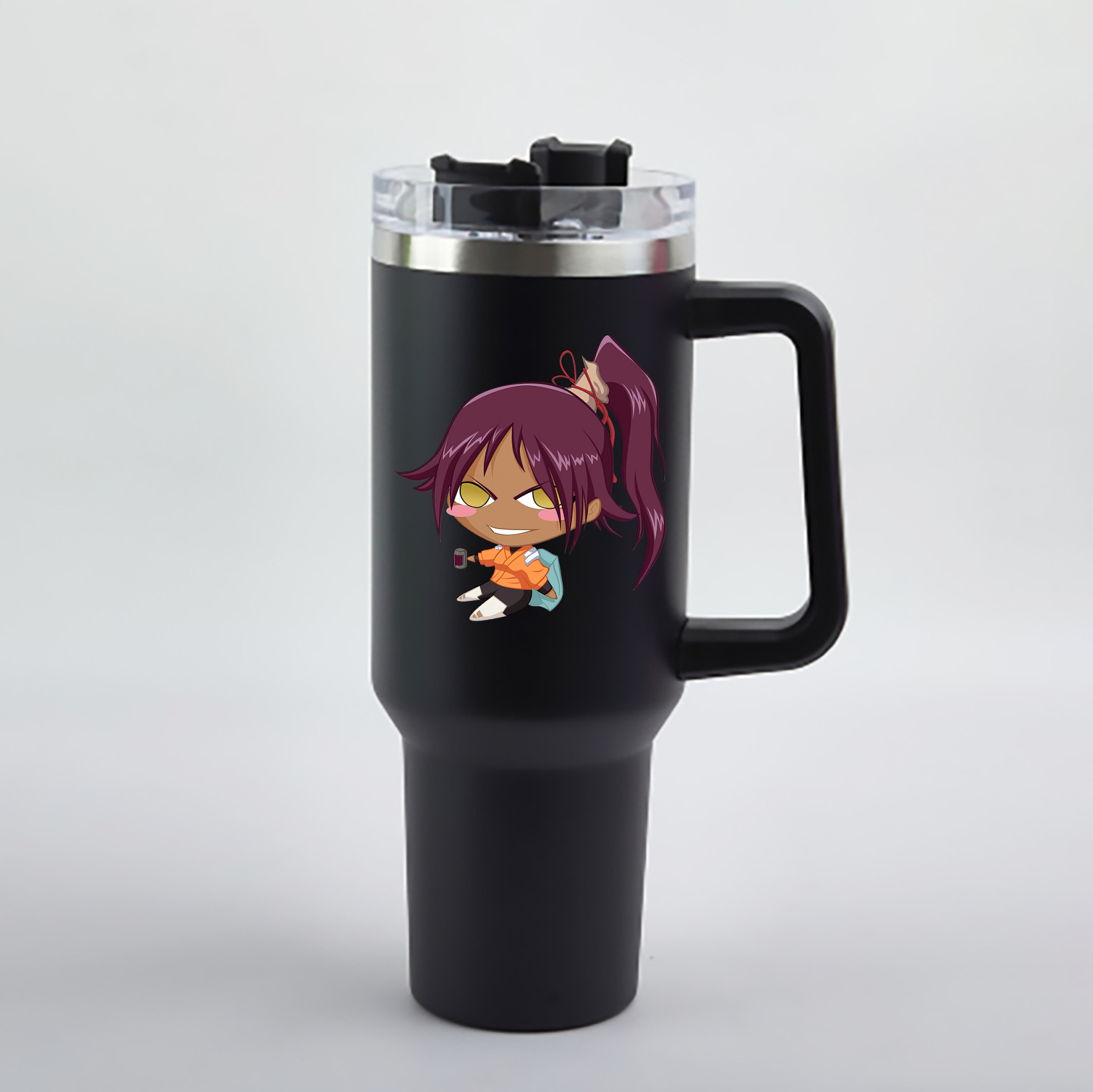 （画像用） ブリーチ 四楓院 夜一（しほういん よるいち） BLEACH Shihouin Yoruichi 1200mL車用タンブラー - クリスタルステッカー（プラスチックストロー付き）