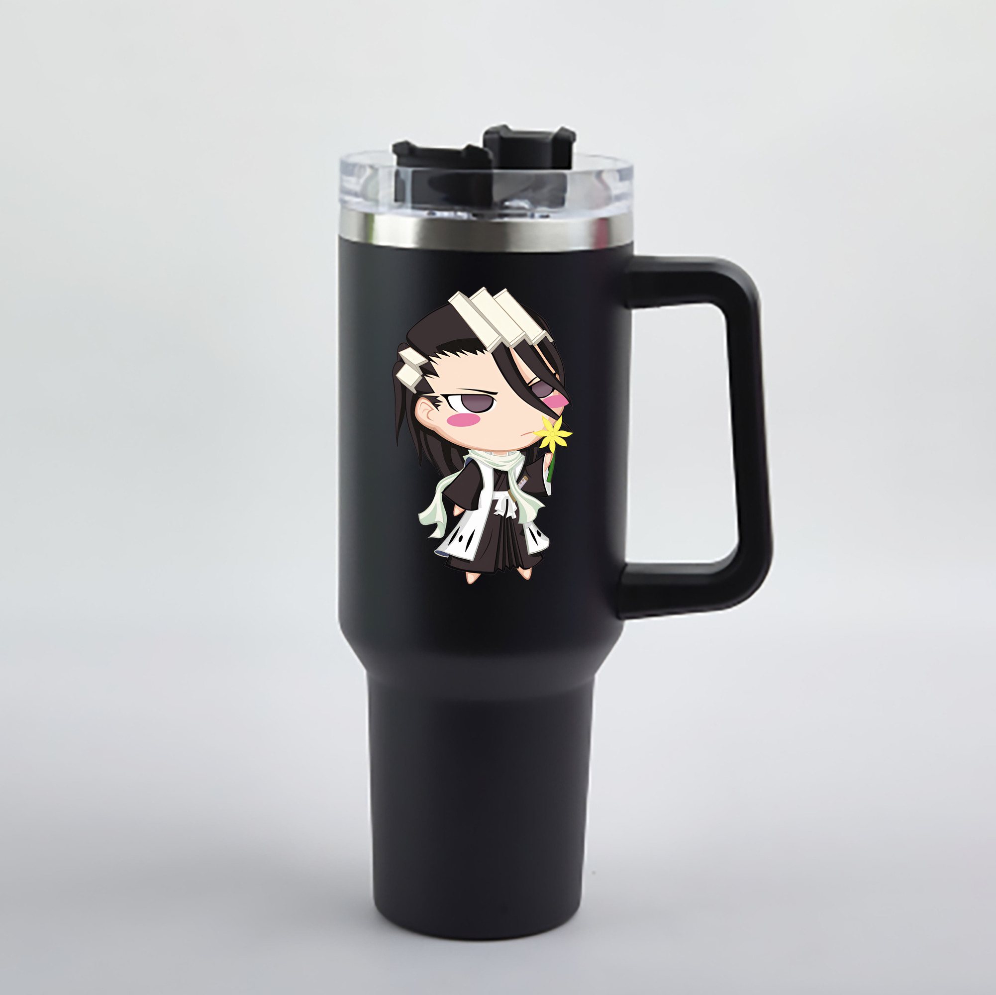 （画像用） ブリーチ くちき びゃくや BLEACH Kuchiki Byakuya 1200mL車用タンブラー - クリスタルステッカー（プラスチックストロー付き）