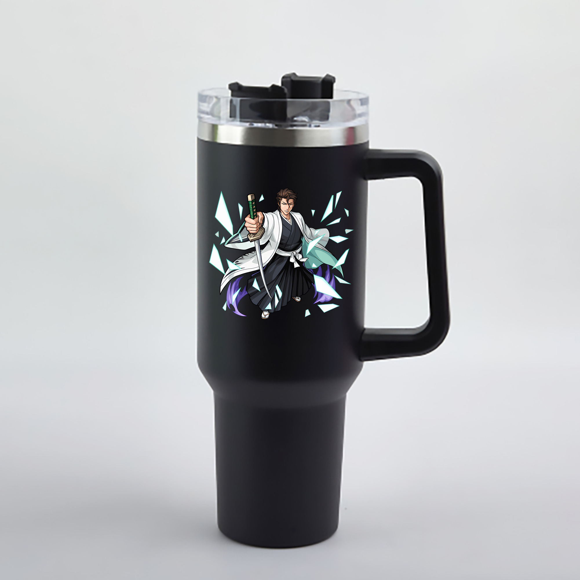 （画像用） ブリーチ 藍染 惣右介（あいぜん そうすけ） BLEACH Aizen Sousuke 1200mL車用タンブラー - クリスタルステッカー（プラスチックストロー付き）