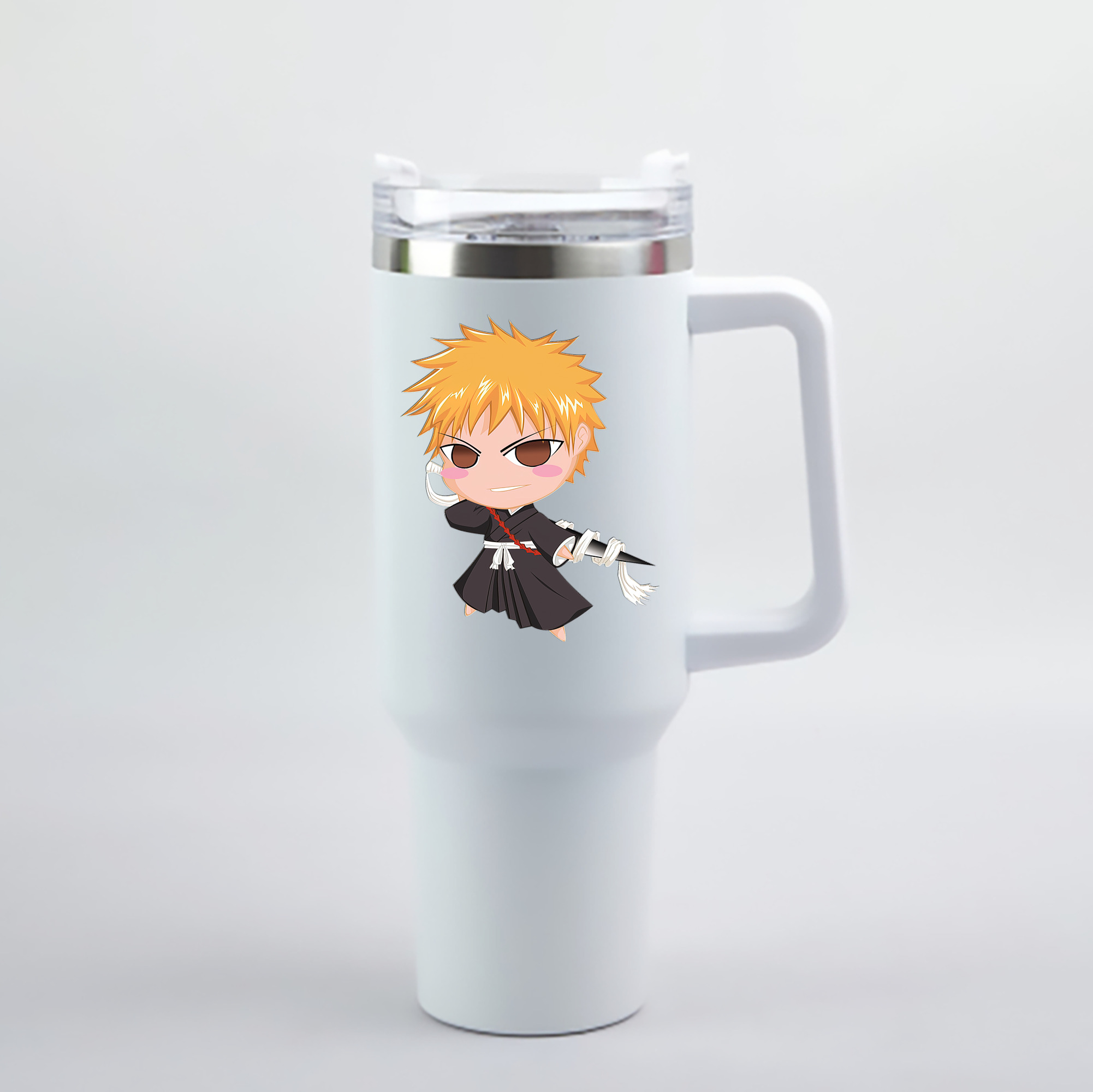 （画像用） ブリーチ 黒崎一護（くろさき いちご）BLEACH Kurosaki Ichigo 1200mL車用タンブラー - クリスタルステッカー（プラスチックストロー付き）