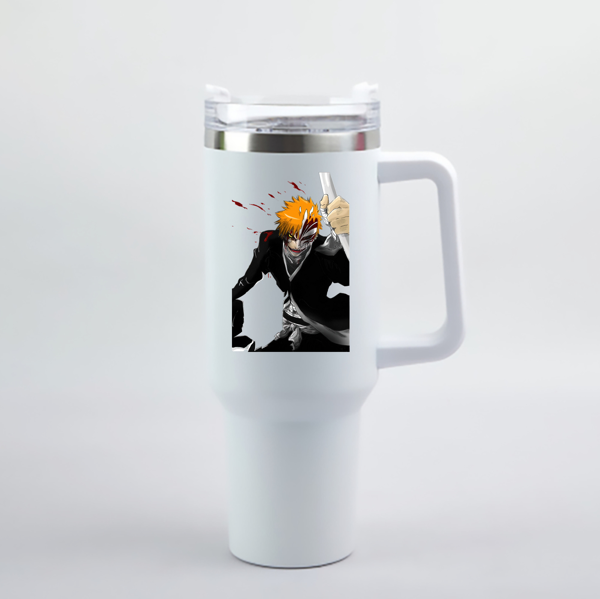 （画像用） ブリーチ 黒崎一護（くろさき いちご）BLEACH Kurosaki Ichigo 1200mL車用タンブラー - クリスタルステッカー（プラスチックストロー付き）