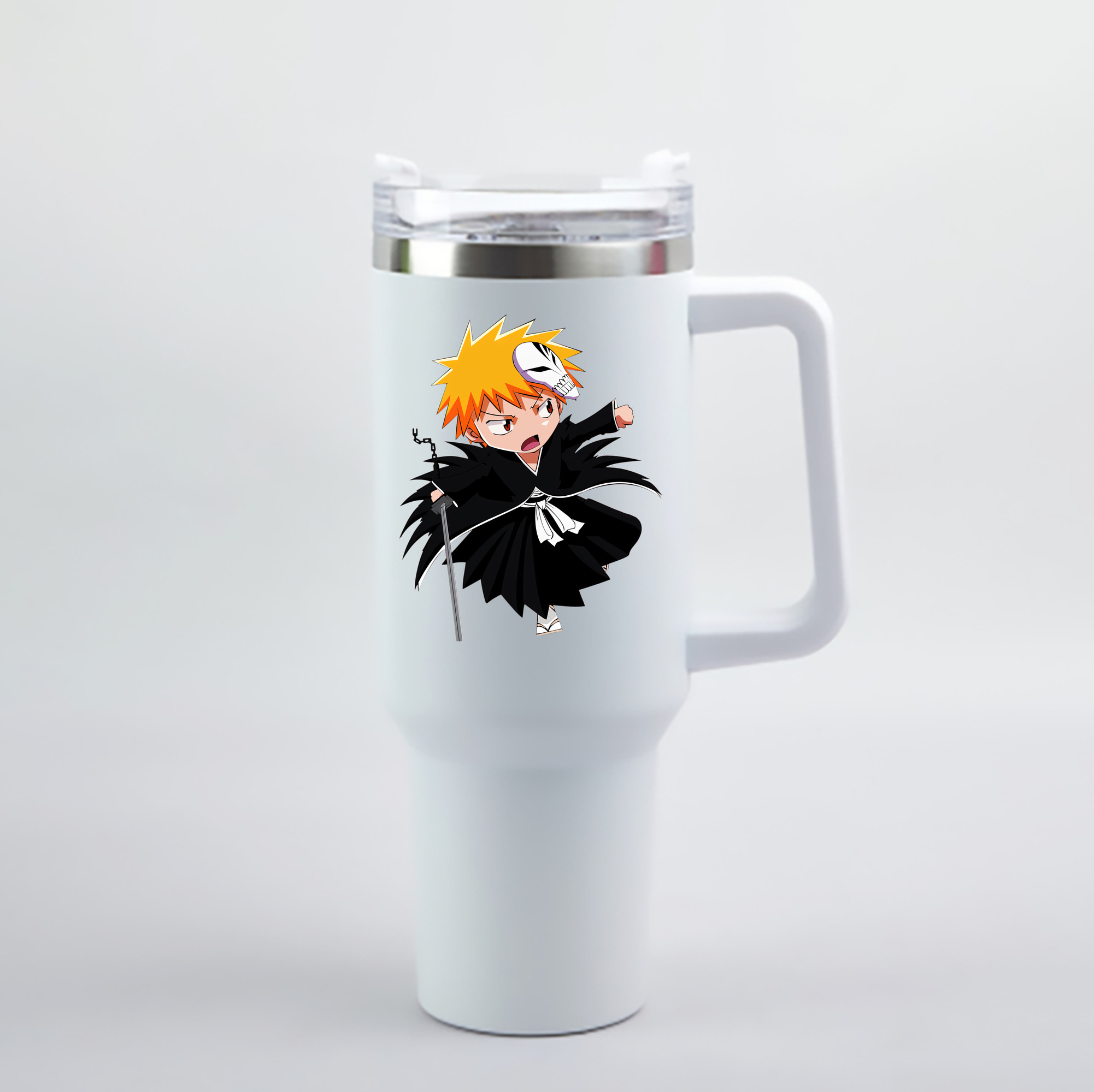 （画像用） ブリーチ 黒崎一護（くろさき いちご）BLEACH Kurosaki Ichigo 1200mL車用タンブラー - クリスタルステッカー（プラスチックストロー付き）