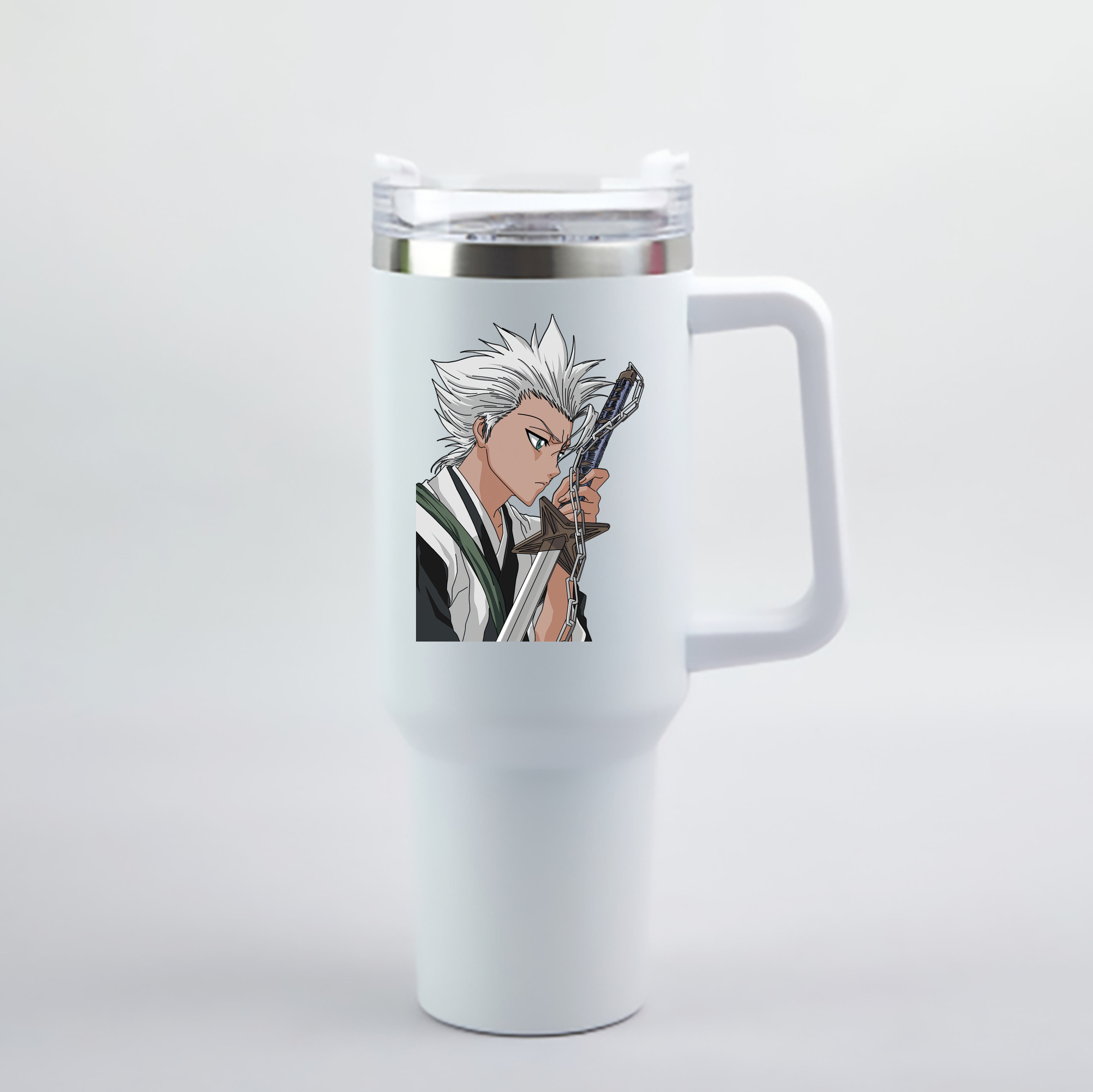 （画像用） ブリーチ 日番谷冬獅郎（ひつがや とうしろう） BLEACH Hitsugaya Toushirou 1200mL車用タンブラー - クリスタルステッカー（プラスチックストロー付き）