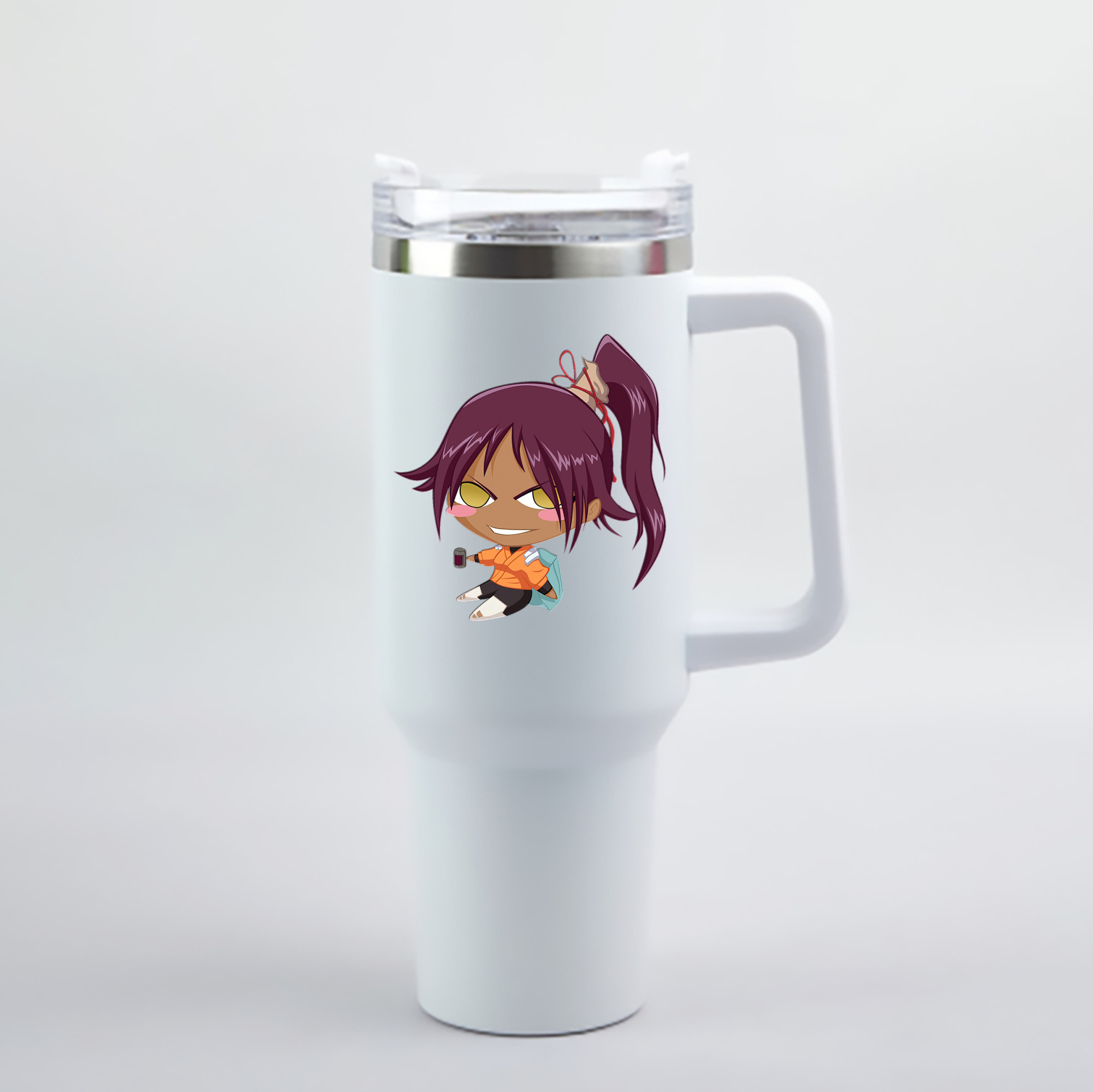 （画像用） ブリーチ 四楓院 夜一（しほういん よるいち） BLEACH Shihouin Yoruichi 1200mL車用タンブラー - クリスタルステッカー（プラスチックストロー付き）
