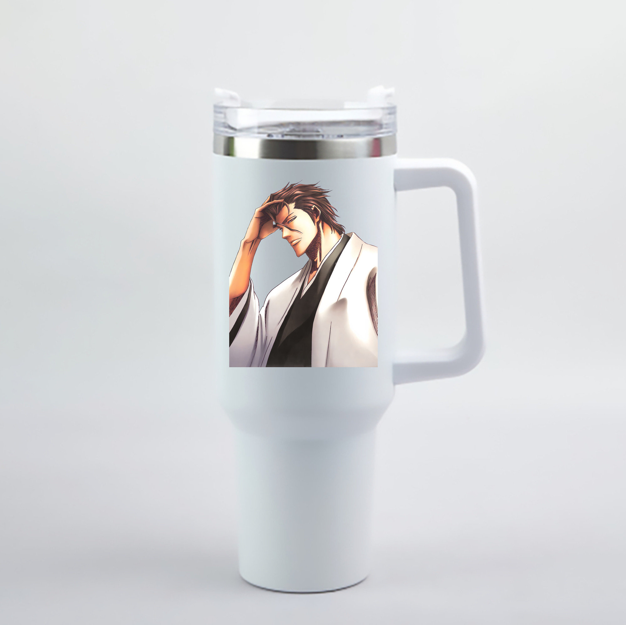 （画像用） ブリーチ 藍染 惣右介（あいぜん そうすけ） BLEACH Aizen Sousuke 1200mL車用タンブラー - クリスタルステッカー（プラスチックストロー付き）