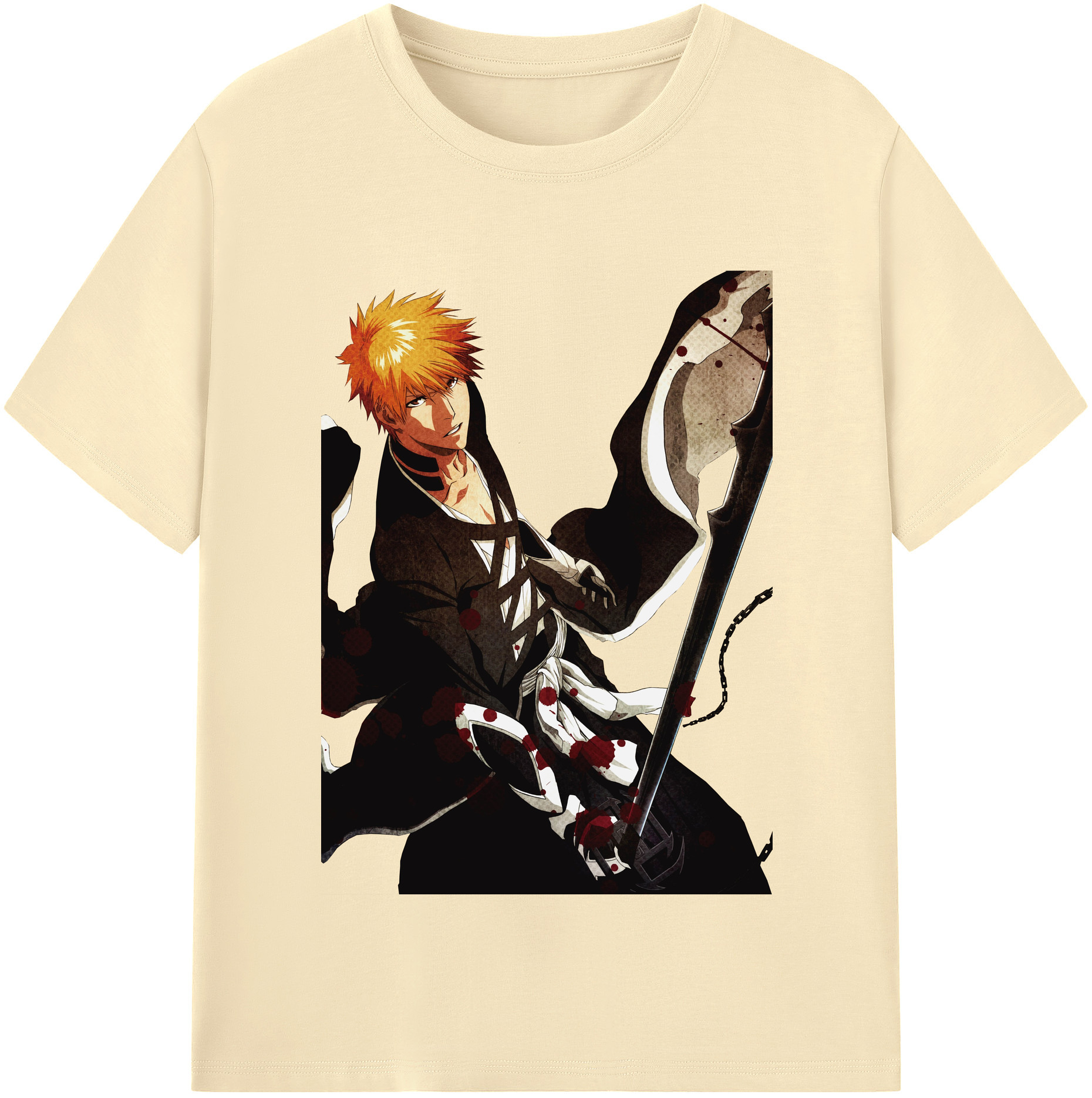 （画像用） ブリーチ 黒崎一護（くろさき いちご）BLEACH Kurosaki Ichigo 綿100％半袖Tシャツ（フロントプリント）
