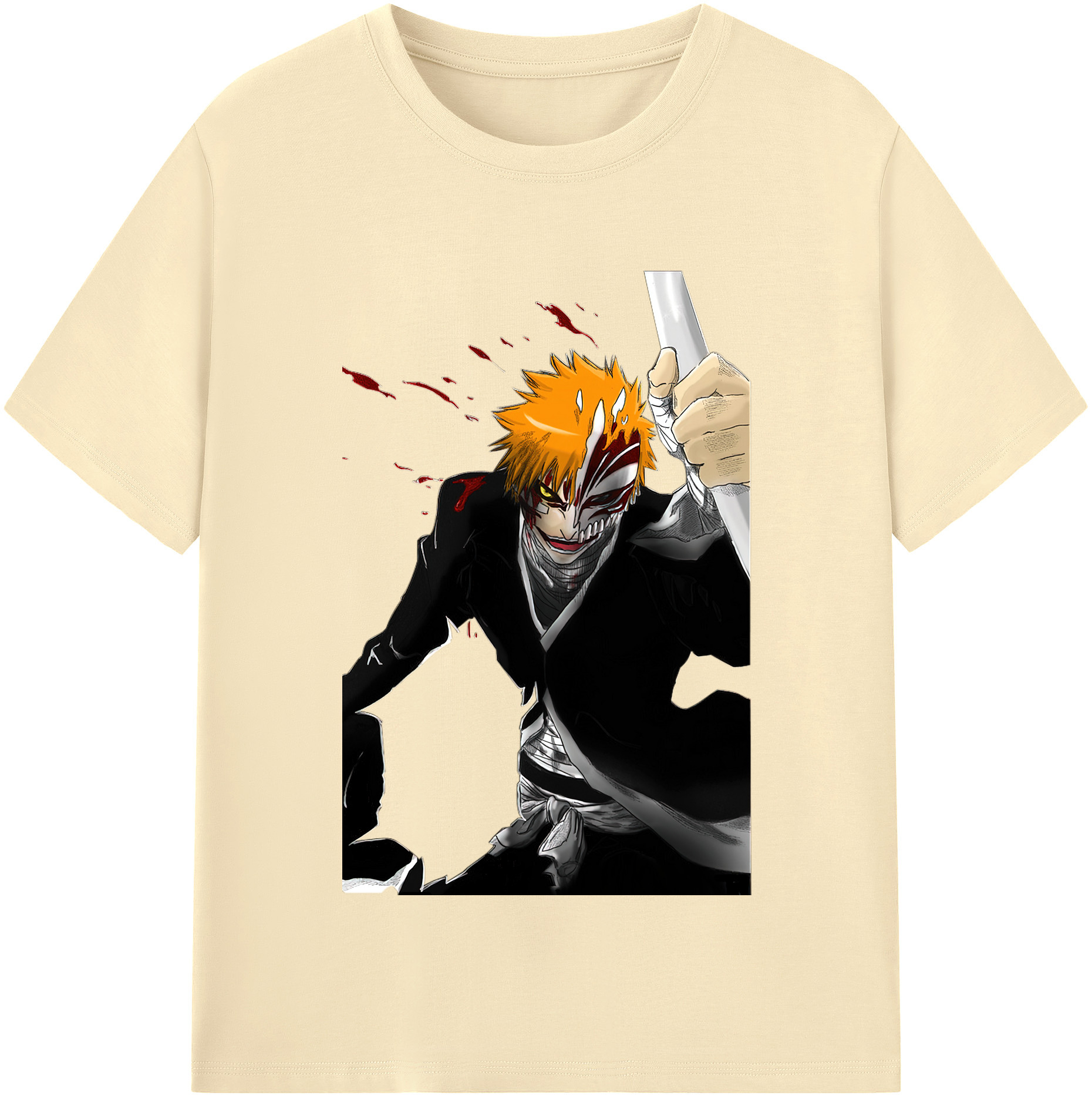 （画像用） ブリーチ 黒崎一護（くろさき いちご）BLEACH Kurosaki Ichigo 綿100％半袖Tシャツ（フロントプリント）