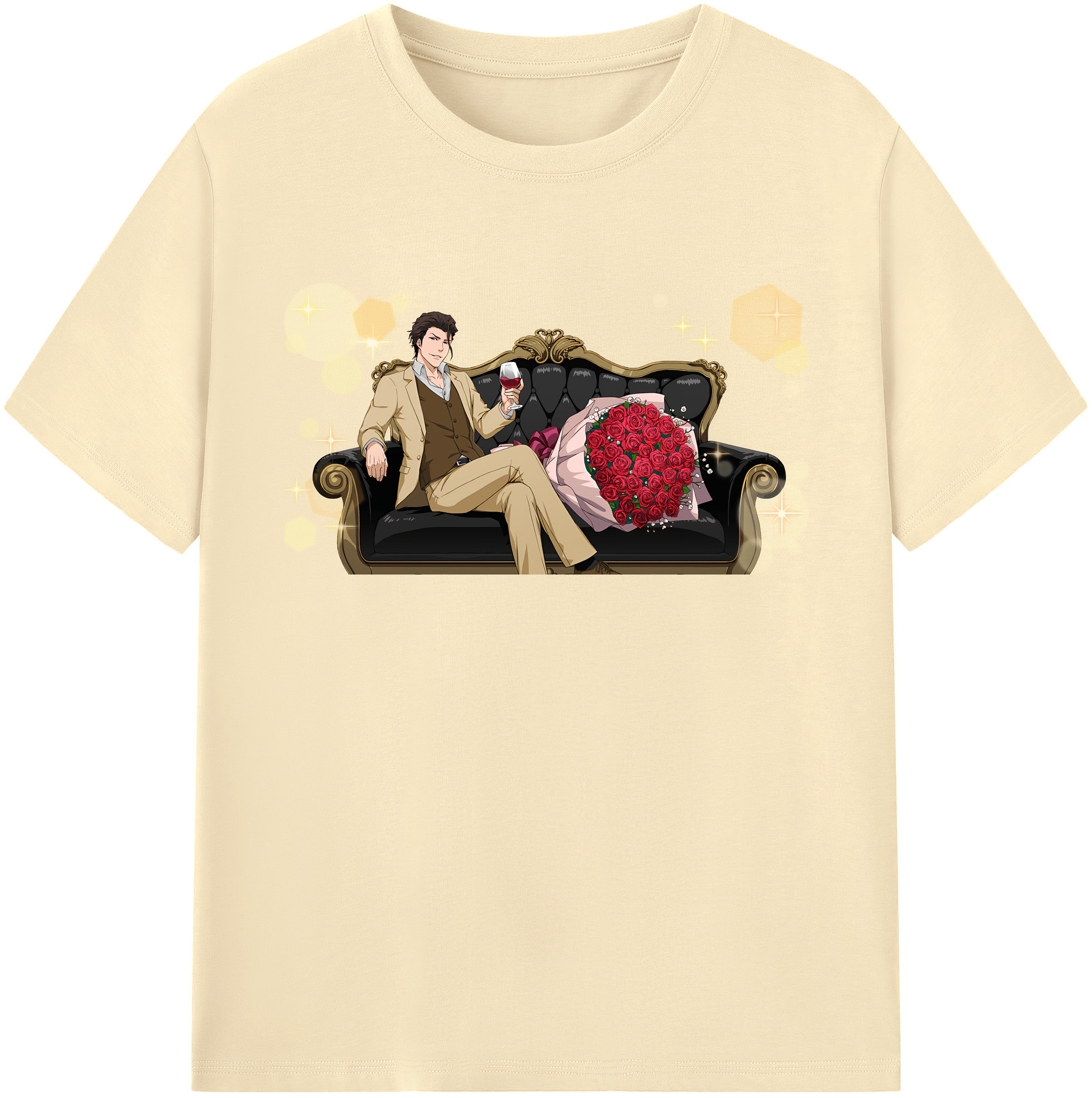 （画像用） ブリーチ 藍染 惣右介（あいぜん そうすけ） BLEACH Aizen Sousuke 綿100％半袖Tシャツ（フロントプリント）