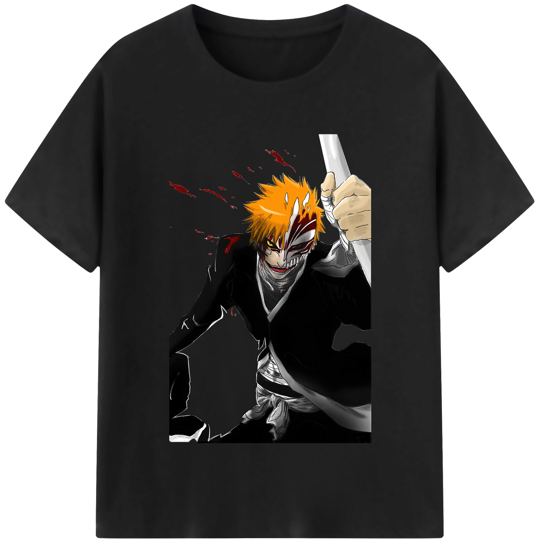 （画像用） ブリーチ 黒崎一護（くろさき いちご）BLEACH Kurosaki Ichigo 綿100％半袖Tシャツ（フロントプリント）