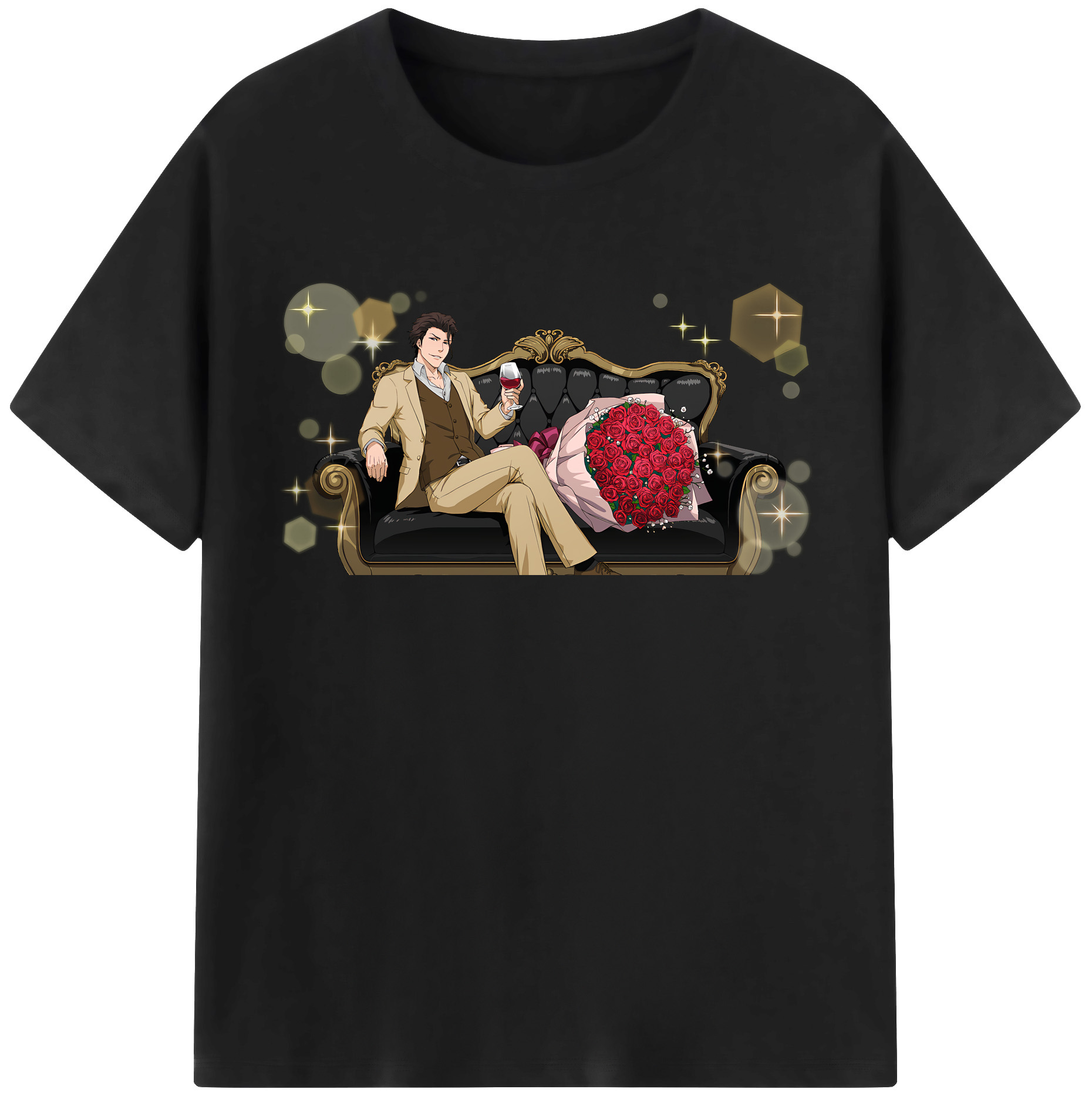 （画像用） ブリーチ 藍染 惣右介（あいぜん そうすけ） BLEACH Aizen Sousuke 綿100％半袖Tシャツ（フロントプリント）