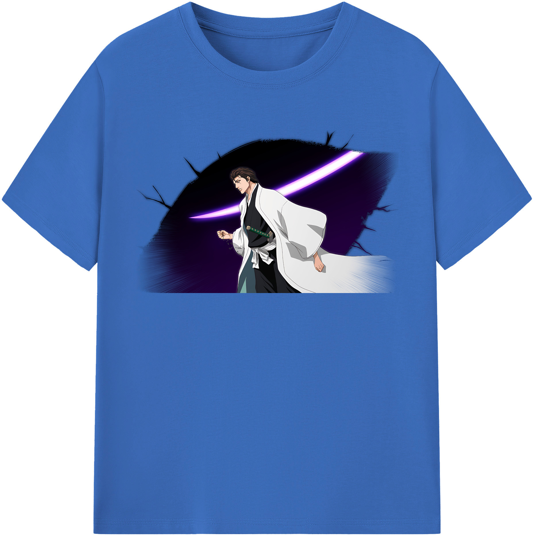 （画像用） ブリーチ 藍染 惣右介（あいぜん そうすけ） BLEACH Aizen Sousuke 綿100％半袖Tシャツ（フロントプリント）