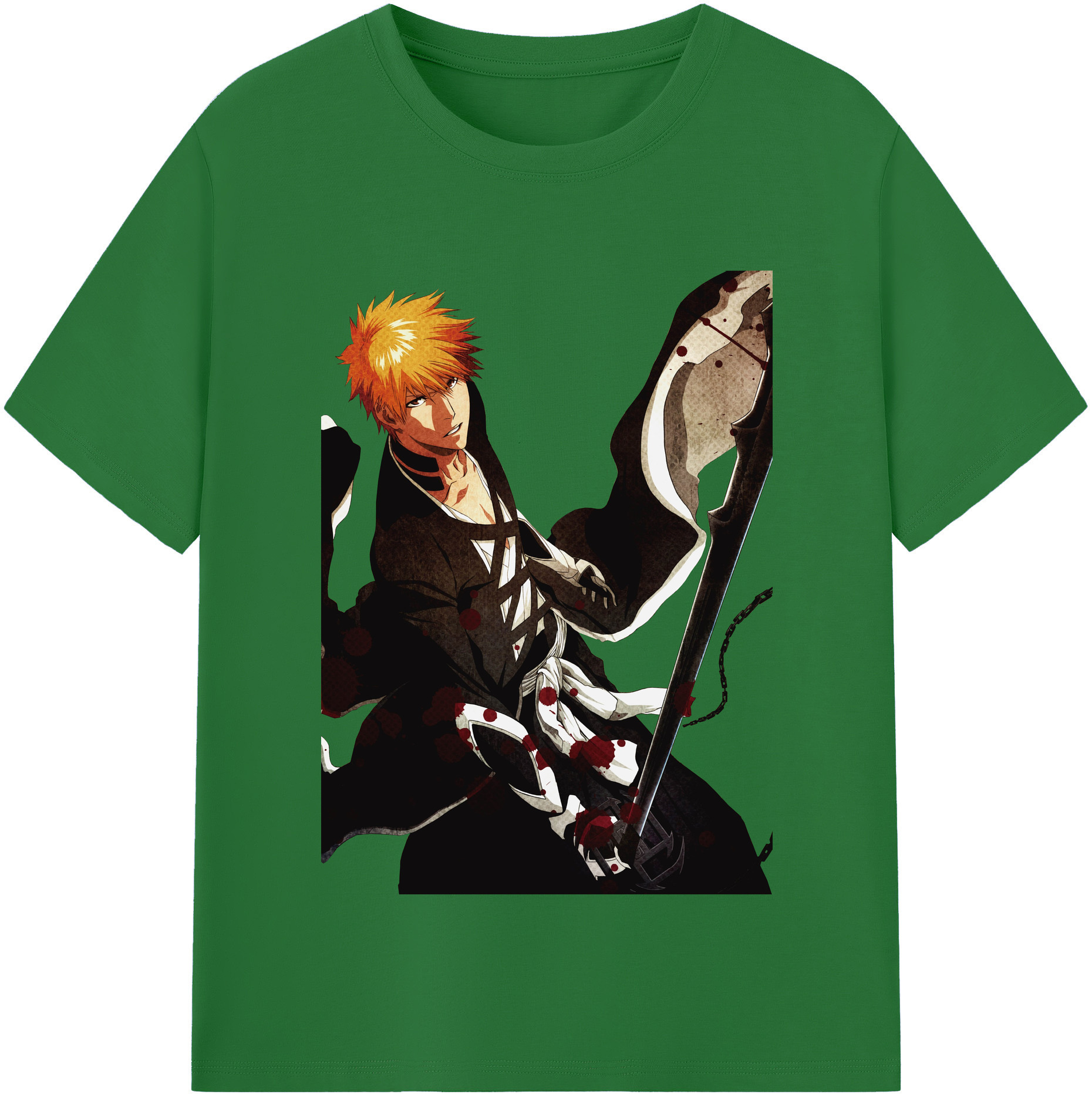 （画像用） ブリーチ 黒崎一護（くろさき いちご）BLEACH Kurosaki Ichigo 綿100％半袖Tシャツ（フロントプリント）