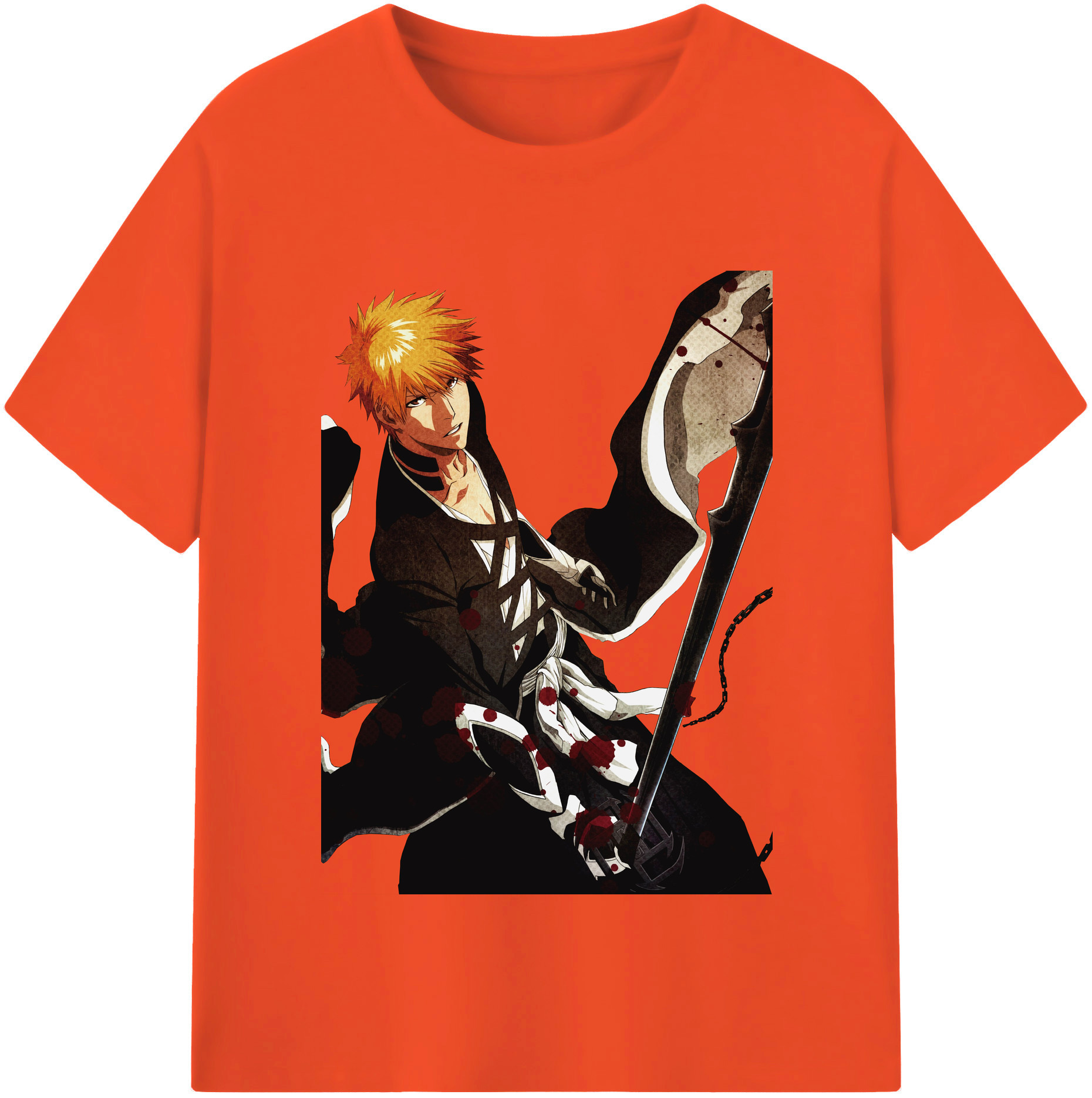 （画像用） ブリーチ 黒崎一護（くろさき いちご）BLEACH Kurosaki Ichigo 綿100％半袖Tシャツ（フロントプリント）