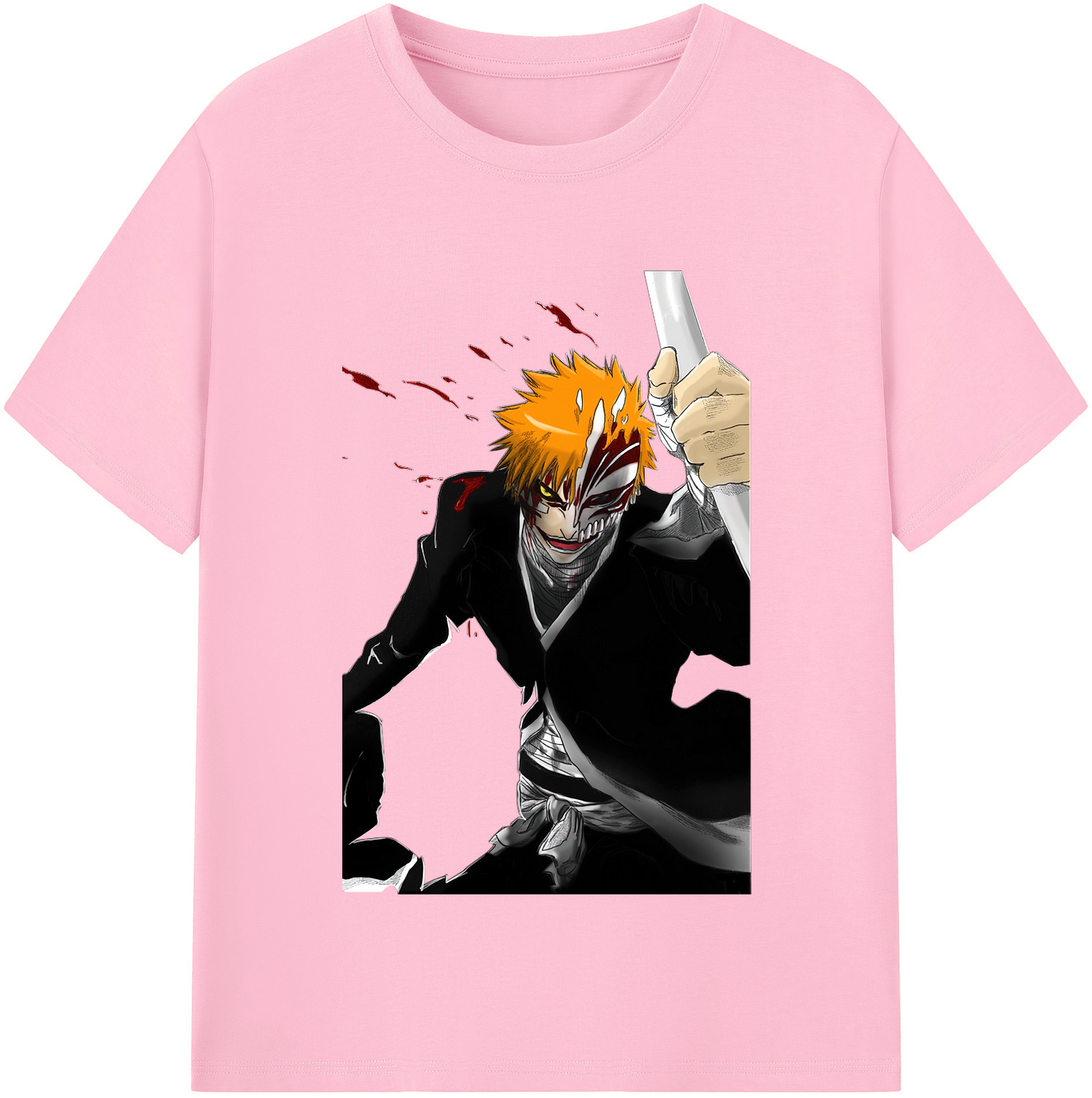 （画像用） ブリーチ 黒崎一護（くろさき いちご）BLEACH Kurosaki Ichigo 綿100％半袖Tシャツ（フロントプリント）
