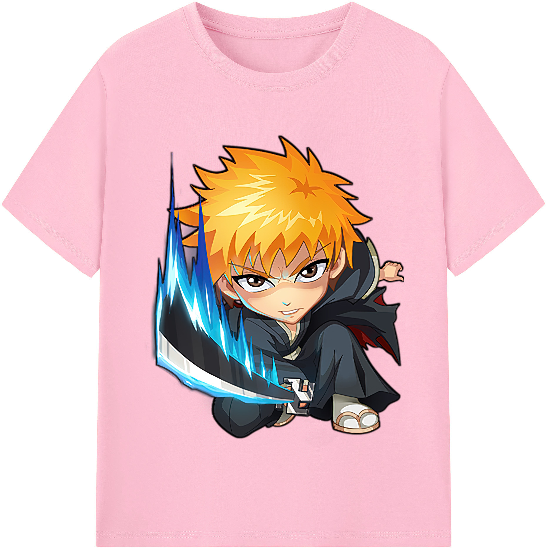 （画像用） ブリーチ 黒崎一護（くろさき いちご）BLEACH Kurosaki Ichigo 綿100％半袖Tシャツ（フロントプリント）