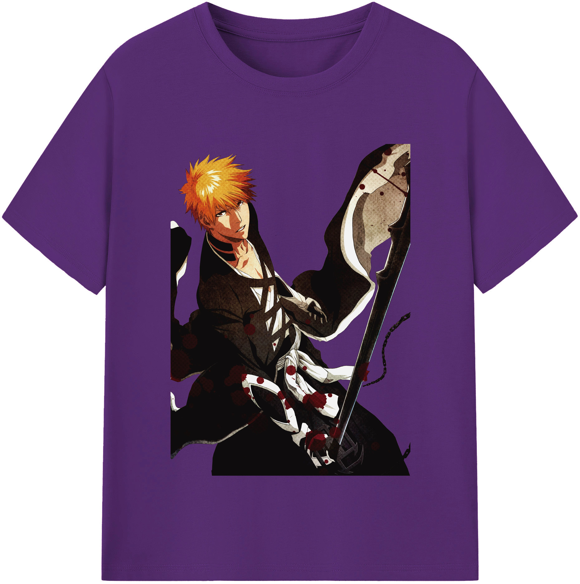 （画像用） ブリーチ 黒崎一護（くろさき いちご）BLEACH Kurosaki Ichigo 綿100％半袖Tシャツ（フロントプリント）