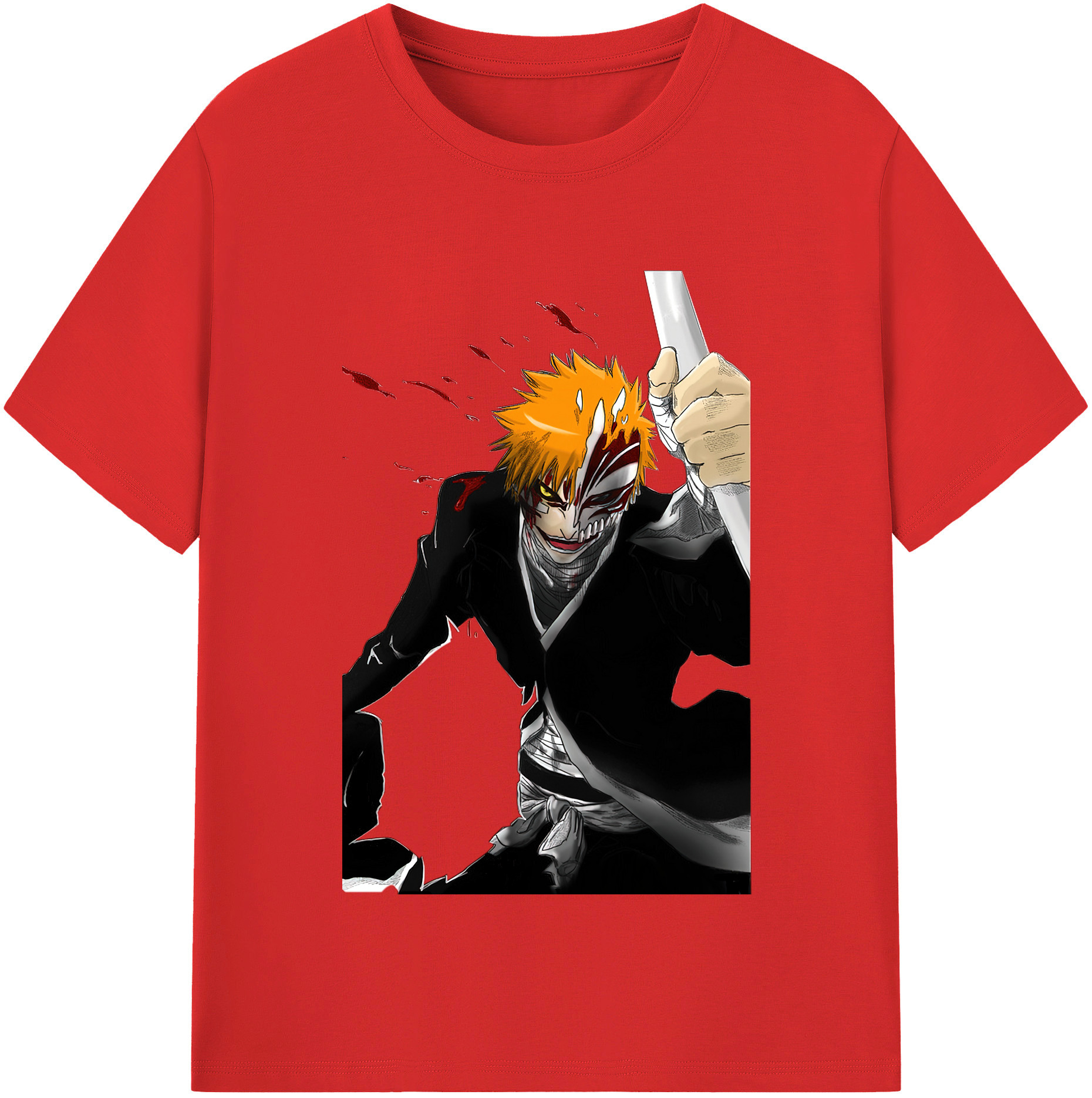 （画像用） ブリーチ 黒崎一護（くろさき いちご）BLEACH Kurosaki Ichigo 綿100％半袖Tシャツ（フロントプリント）