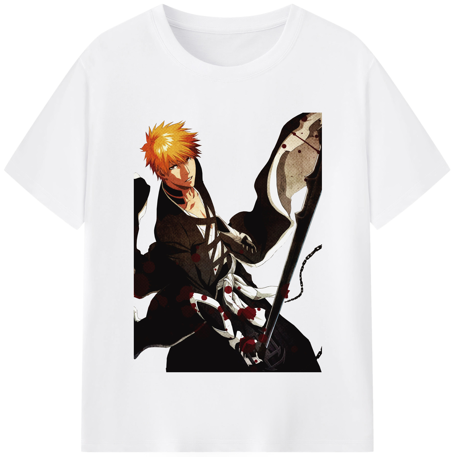 （画像用） ブリーチ 黒崎一護（くろさき いちご）BLEACH Kurosaki Ichigo 綿100％半袖Tシャツ（フロントプリント）