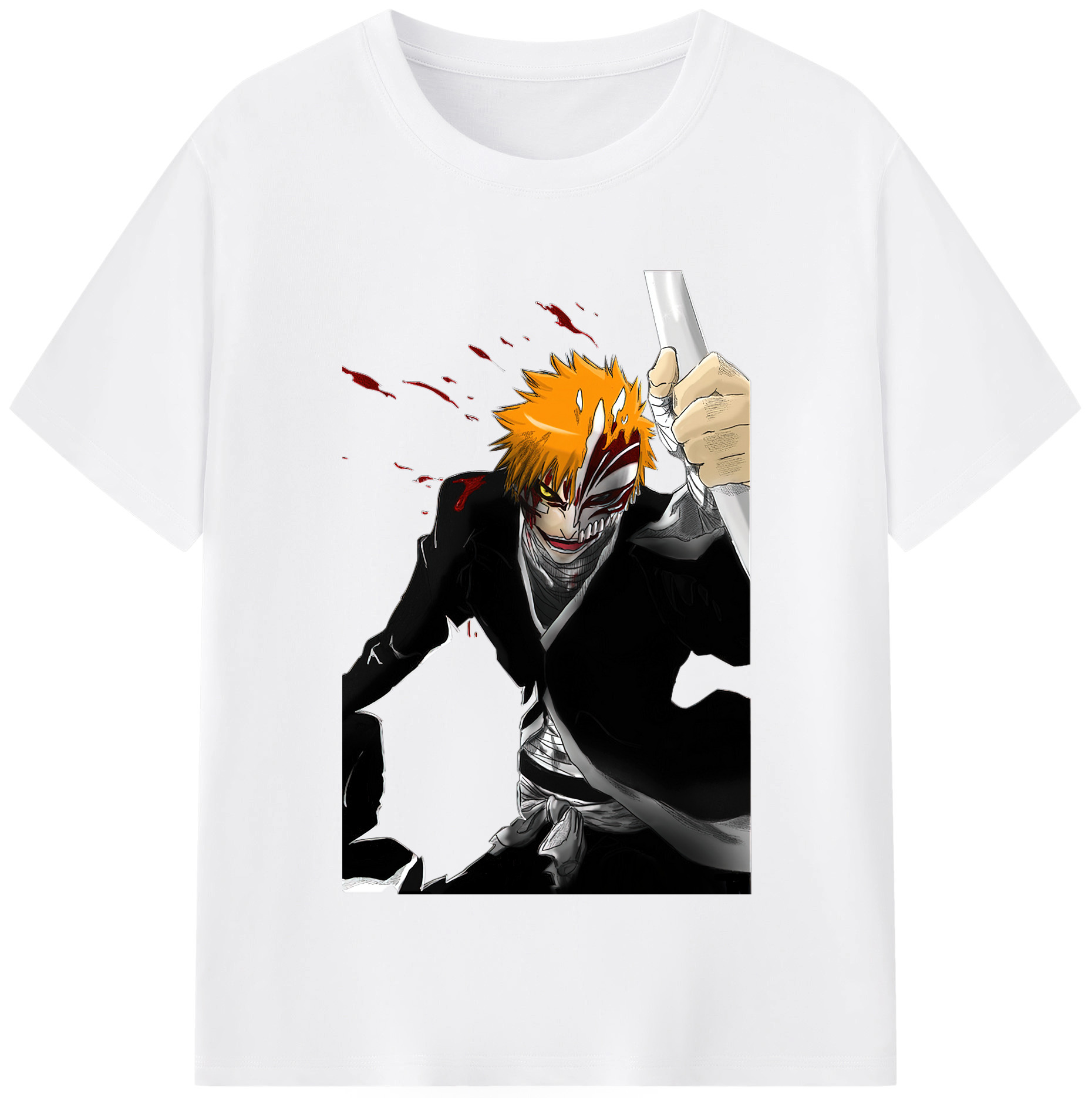 （画像用） ブリーチ 黒崎一護（くろさき いちご）BLEACH Kurosaki Ichigo 綿100％半袖Tシャツ（フロントプリント）