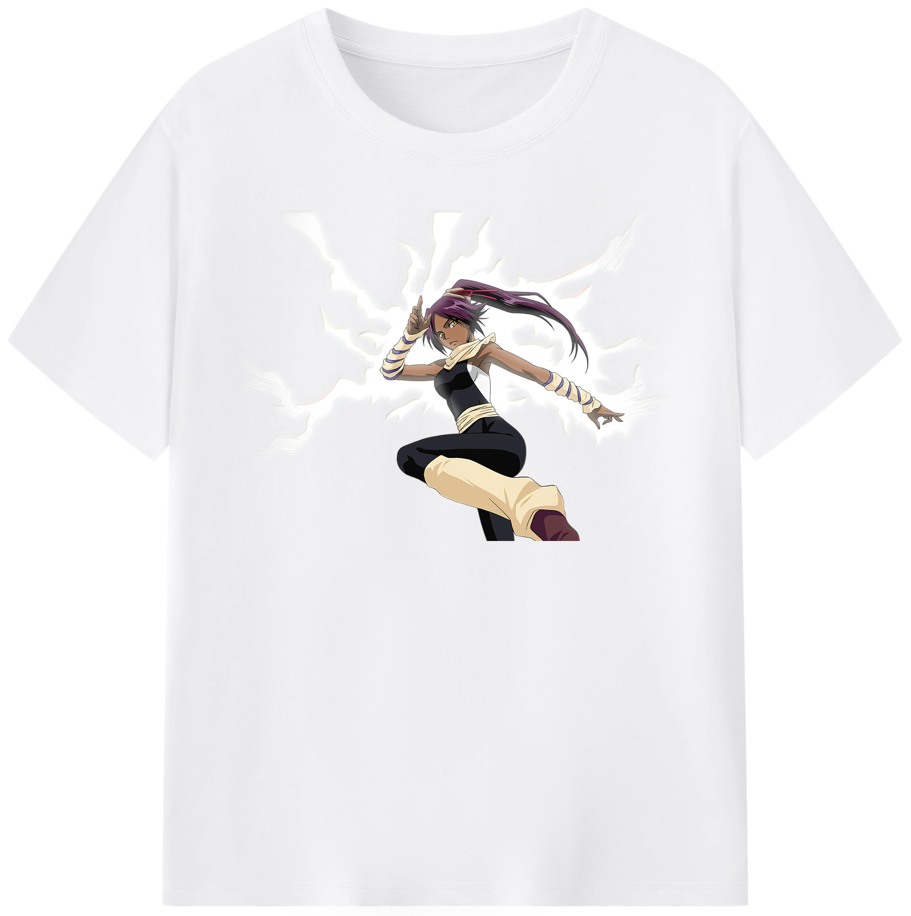 （画像用） ブリーチ 四楓院 夜一（しほういん よるいち） BLEACH Shihouin Yoruichi 綿100％半袖Tシャツ（フロントプリント）