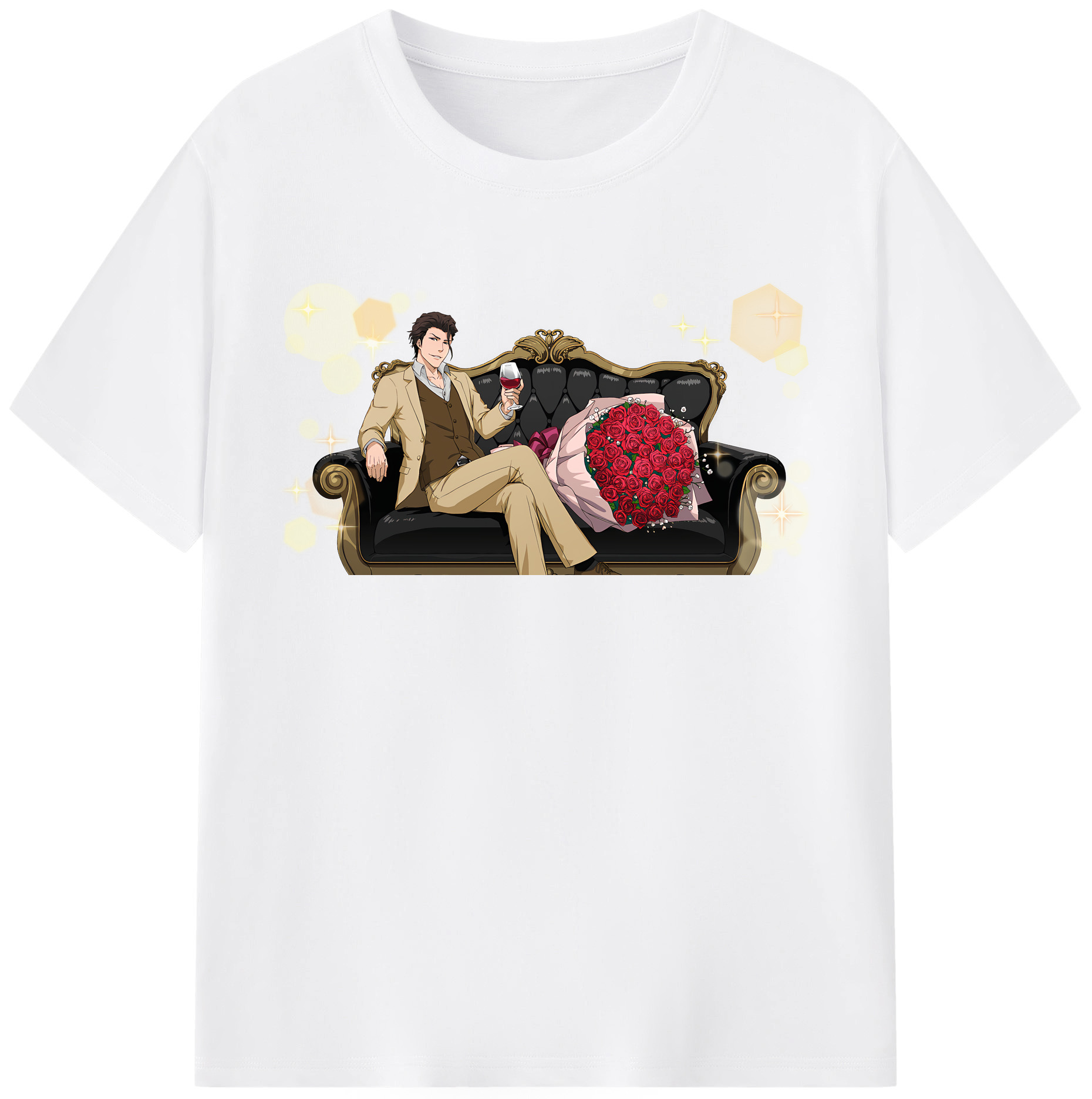 （画像用） ブリーチ 藍染 惣右介（あいぜん そうすけ） BLEACH Aizen Sousuke 綿100％半袖Tシャツ（フロントプリント）