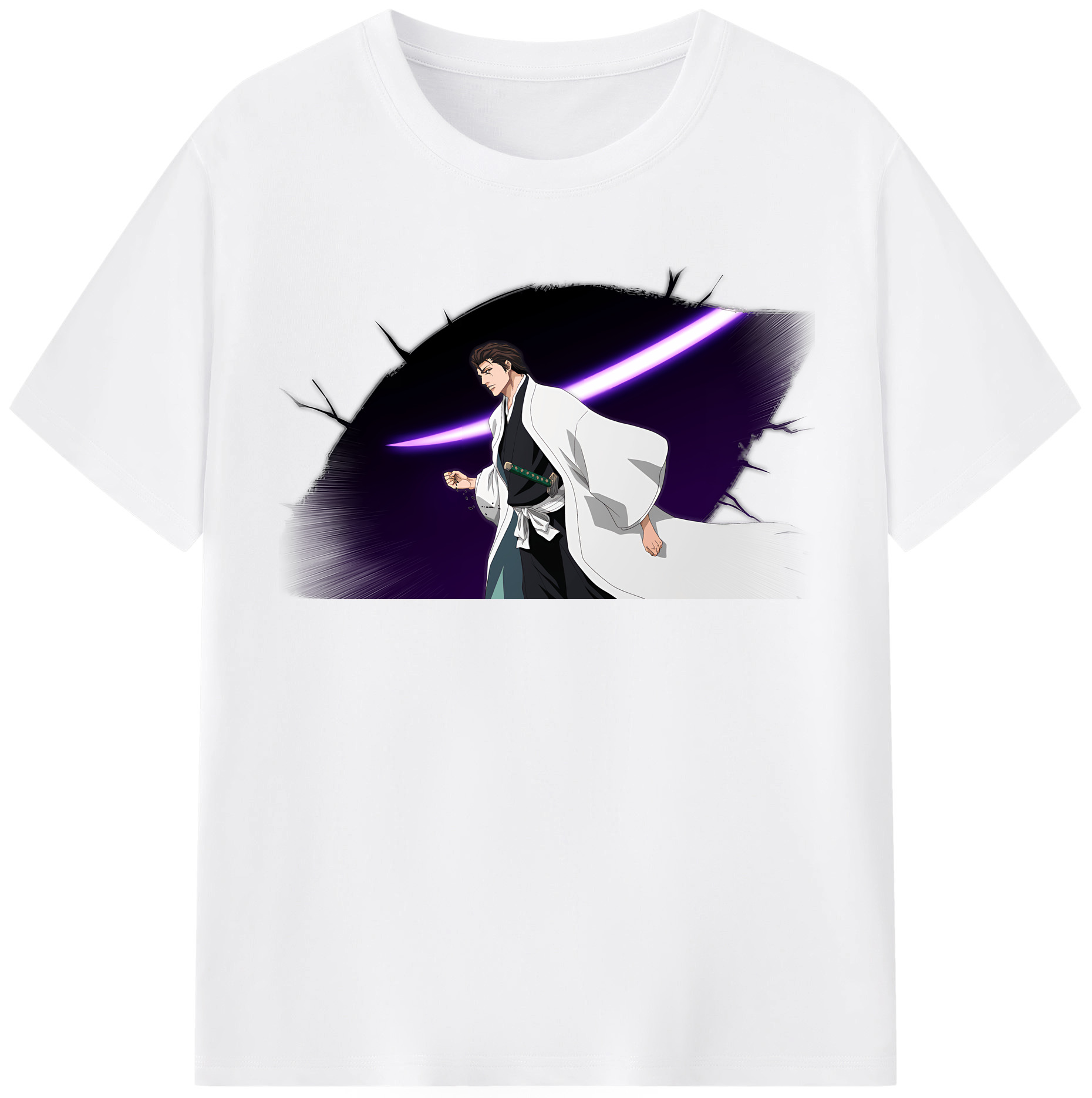 （画像用） ブリーチ 藍染 惣右介（あいぜん そうすけ） BLEACH Aizen Sousuke 綿100％半袖Tシャツ（フロントプリント）