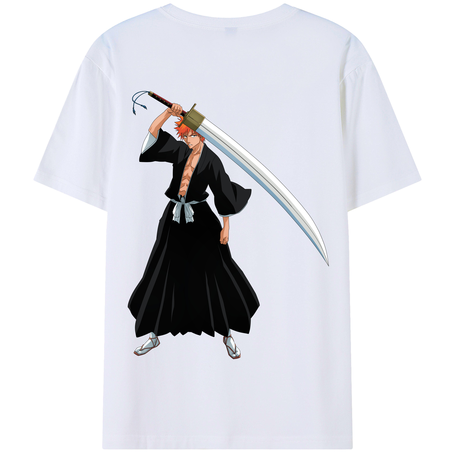 （画像用） ブリーチ 黒崎一護（くろさき いちご）BLEACH Kurosaki Ichigo 綿100％半袖Tシャツ（背面プリント）