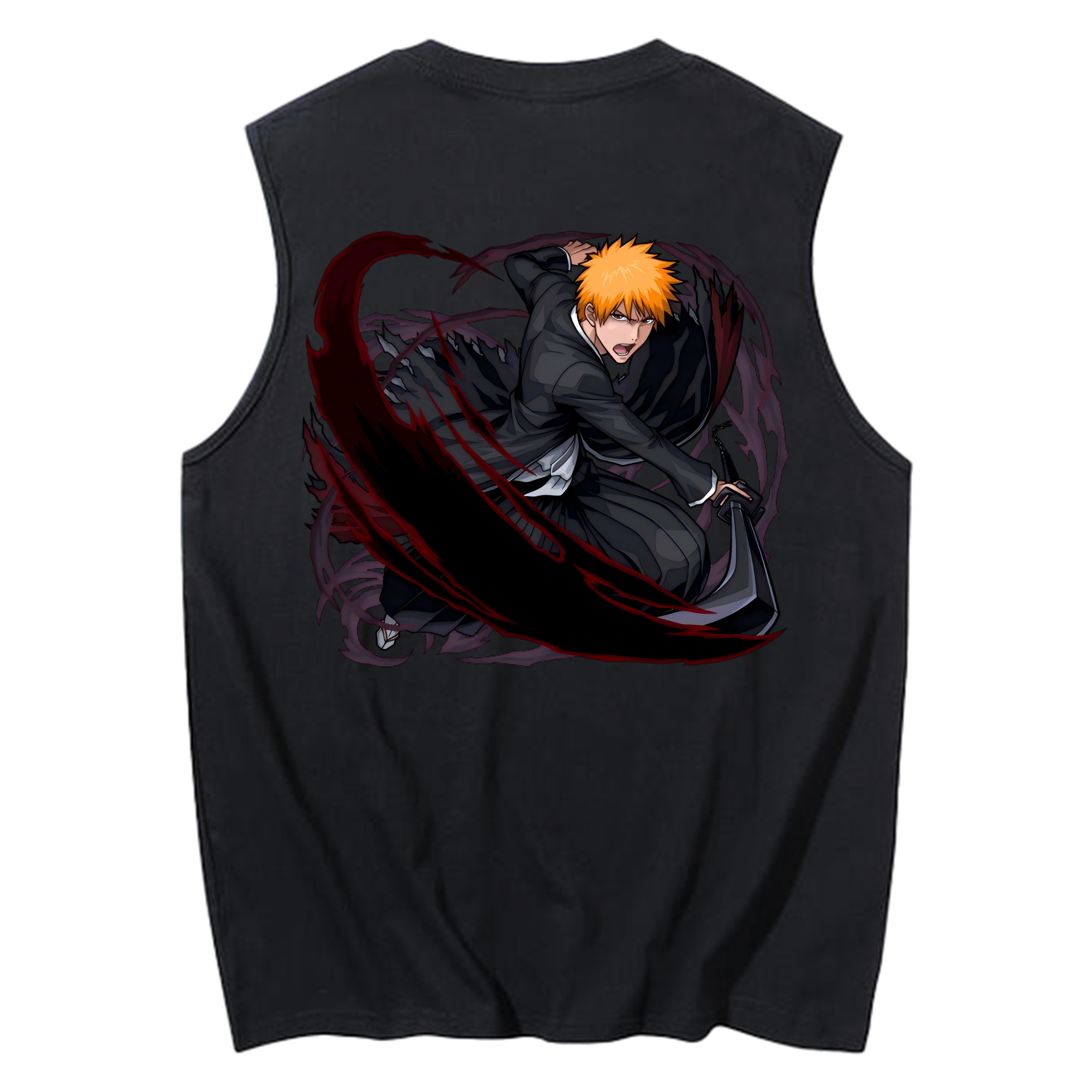 （画像用） ブリーチ 黒崎一護（くろさき いちご）BLEACH Kurosaki Ichigo コットン100％タンクトップ（背面プリント）