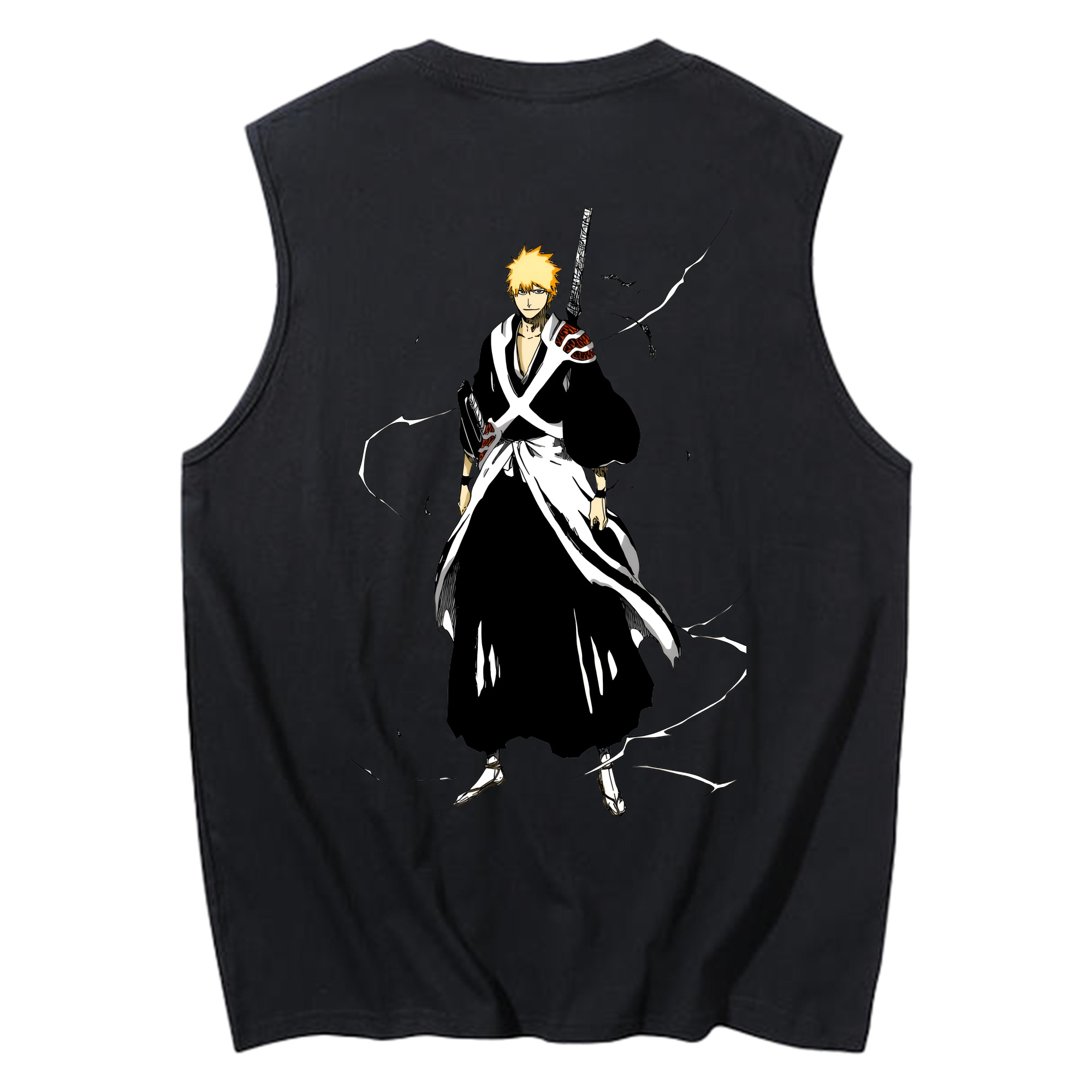 （画像用） ブリーチ 黒崎一護（くろさき いちご）BLEACH Kurosaki Ichigo コットン100％タンクトップ（背面プリント）