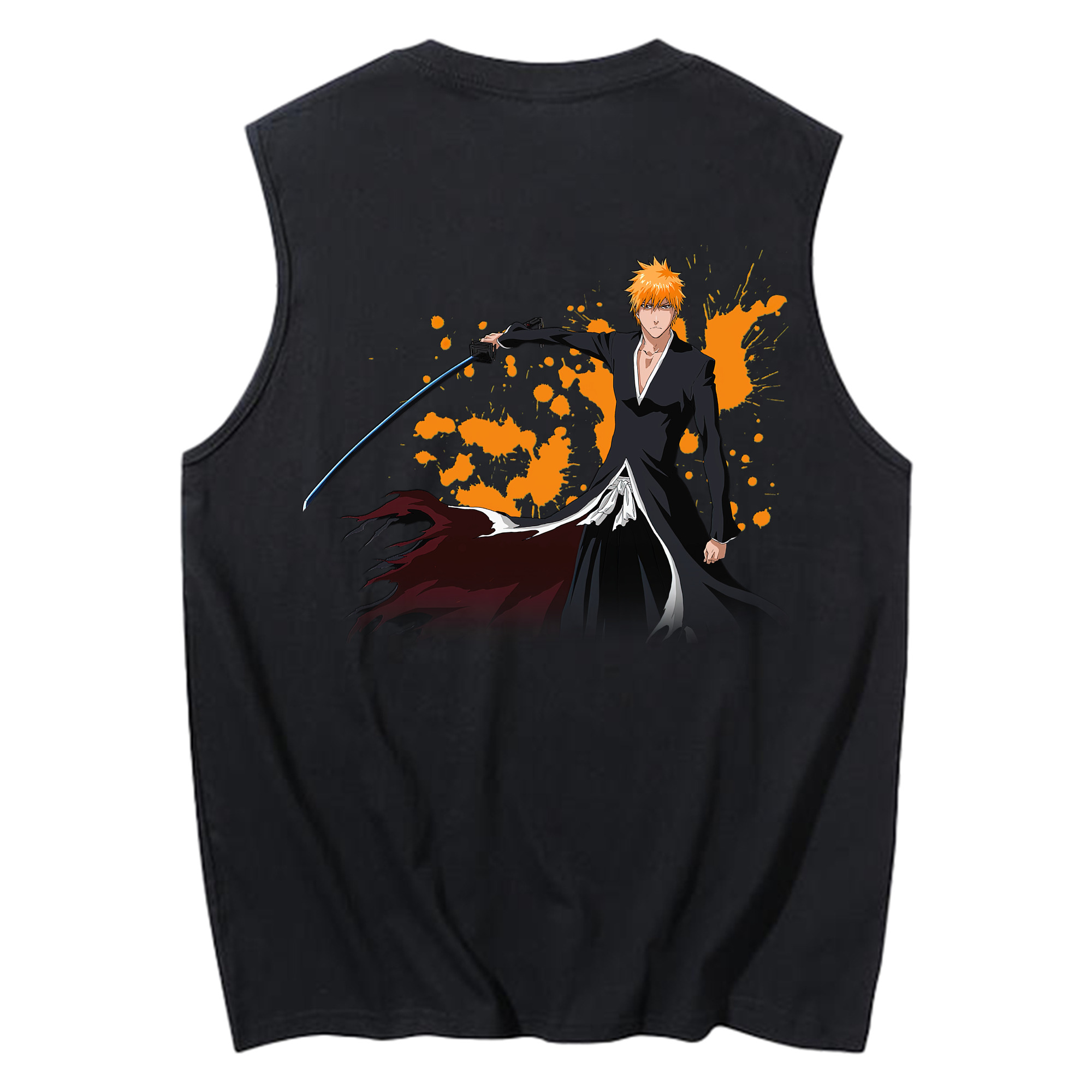 （画像用） ブリーチ 黒崎一護（くろさき いちご）BLEACH Kurosaki Ichigo コットン100％タンクトップ（背面プリント）