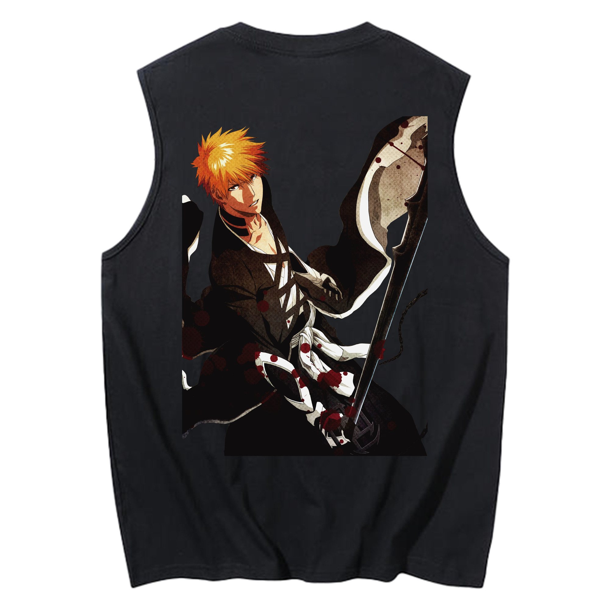 （画像用） ブリーチ 黒崎一護（くろさき いちご）BLEACH Kurosaki Ichigo コットン100％タンクトップ（背面プリント）