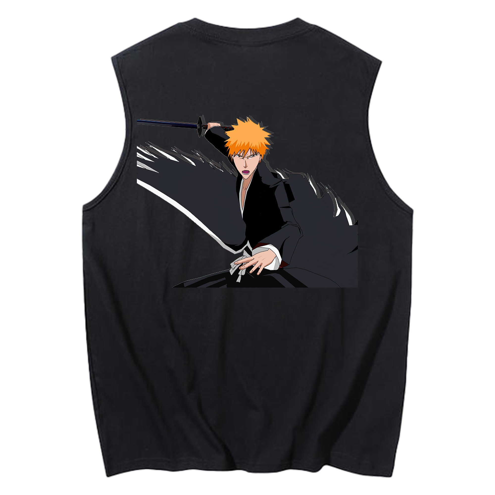 （画像用） ブリーチ 黒崎一護（くろさき いちご）BLEACH Kurosaki Ichigo コットン100％タンクトップ（背面プリント）