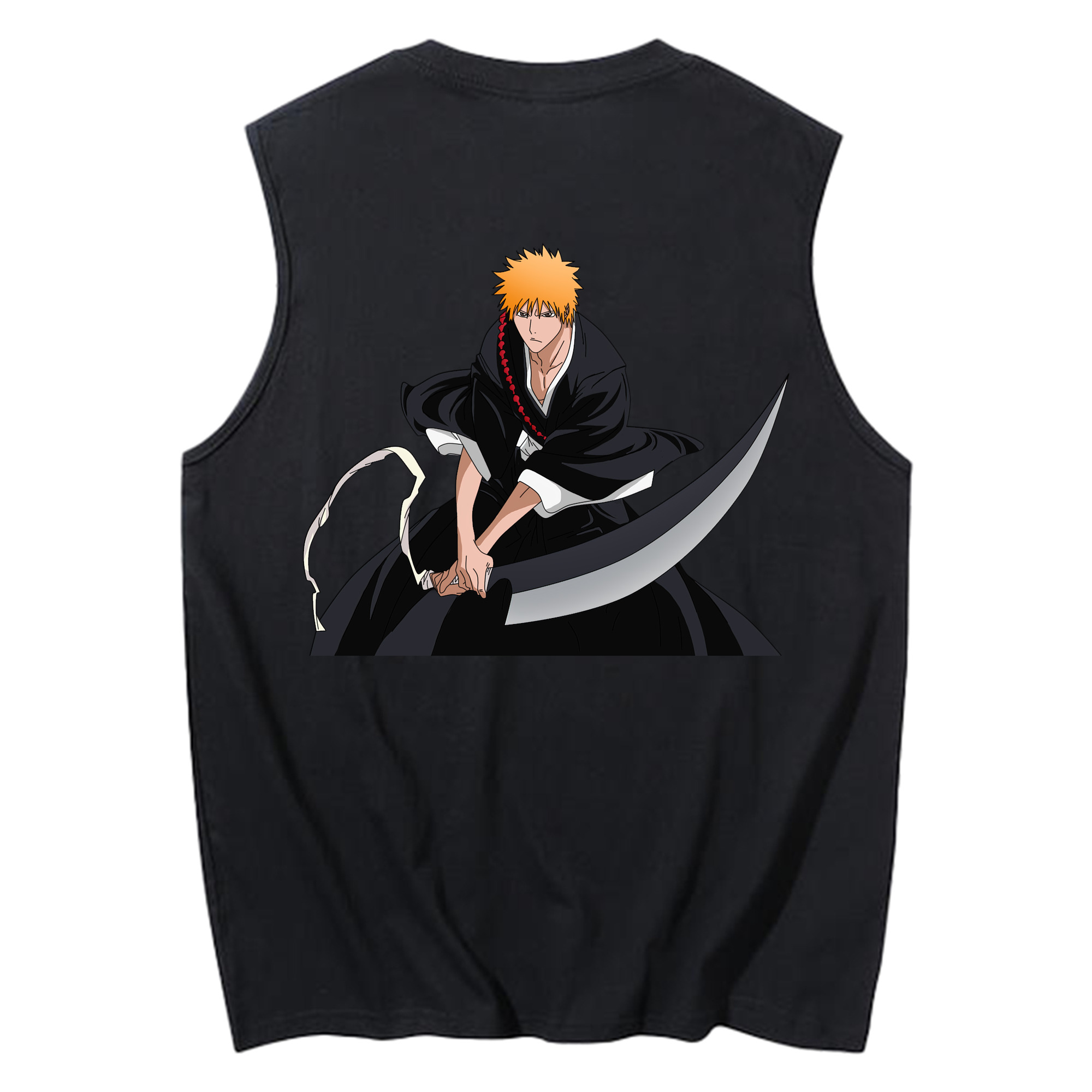 （画像用） ブリーチ 黒崎一護（くろさき いちご）BLEACH Kurosaki Ichigo コットン100％タンクトップ（背面プリント）