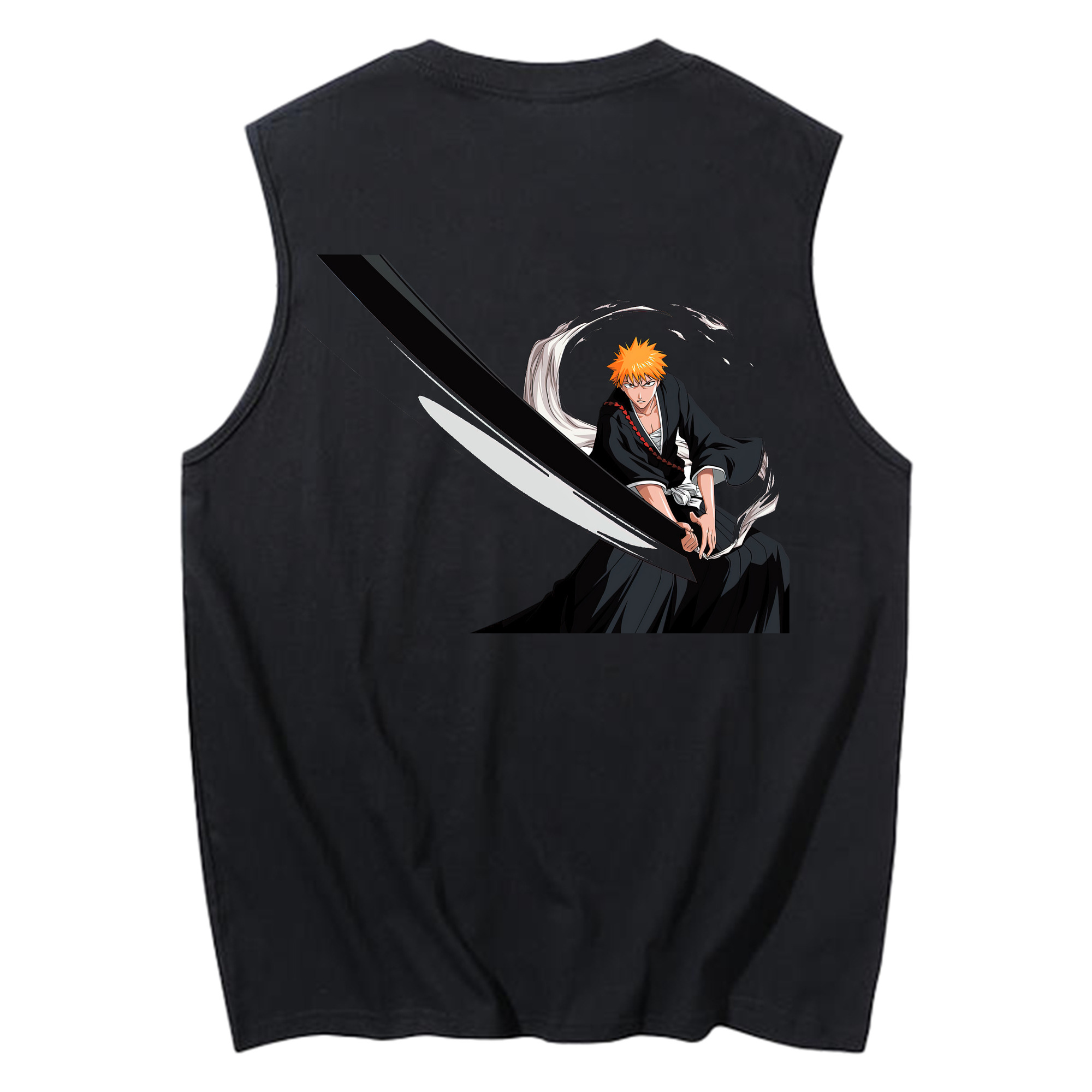 （画像用） ブリーチ 黒崎一護（くろさき いちご）BLEACH Kurosaki Ichigo コットン100％タンクトップ（背面プリント）