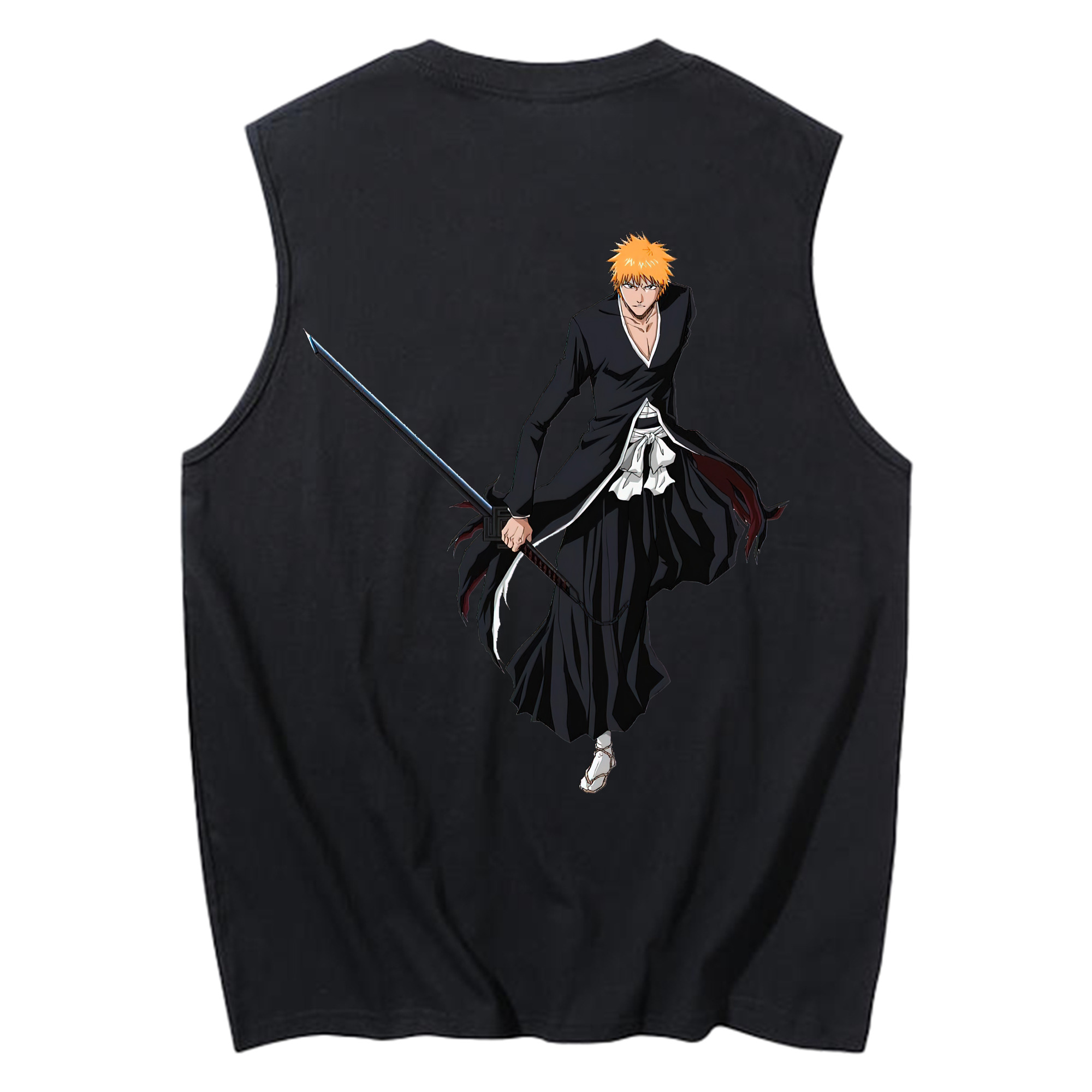 （画像用） ブリーチ 黒崎一護（くろさき いちご）BLEACH Kurosaki Ichigo コットン100％タンクトップ（背面プリント）