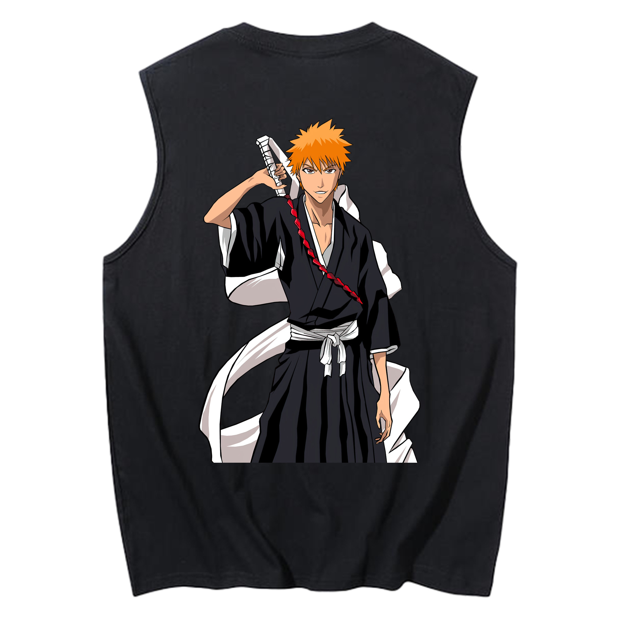（画像用） ブリーチ 黒崎一護（くろさき いちご）BLEACH Kurosaki Ichigo コットン100％タンクトップ（背面プリント）