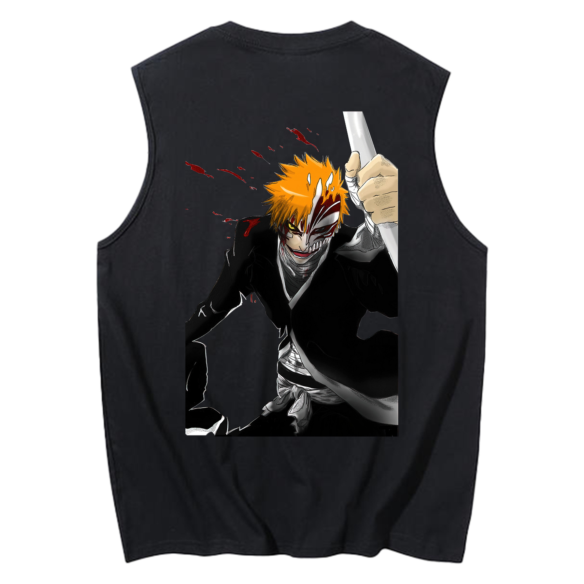 （画像用） ブリーチ 黒崎一護（くろさき いちご）BLEACH Kurosaki Ichigo コットン100％タンクトップ（背面プリント）