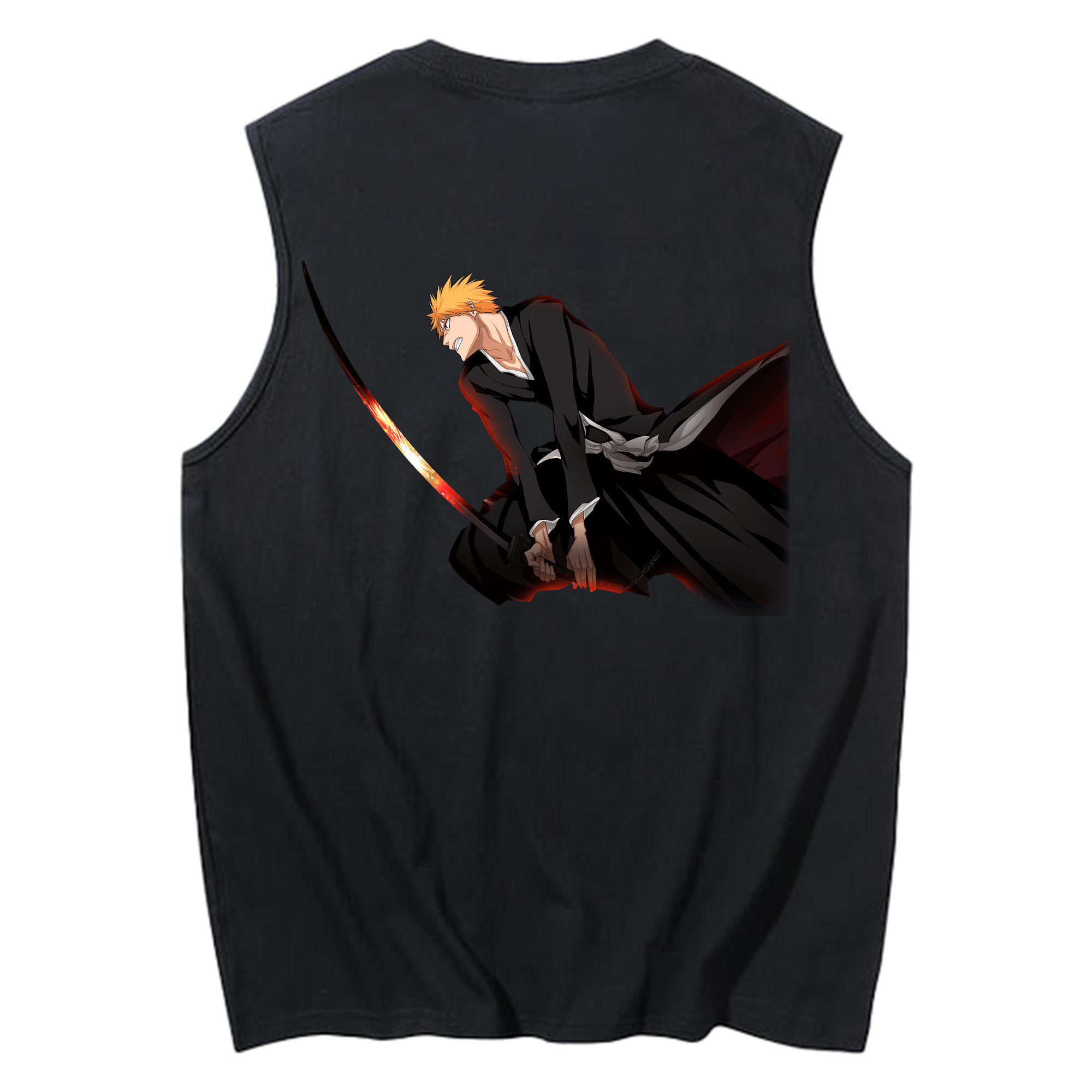 （画像用） ブリーチ 黒崎一護（くろさき いちご）BLEACH Kurosaki Ichigo コットン100％タンクトップ（背面プリント）