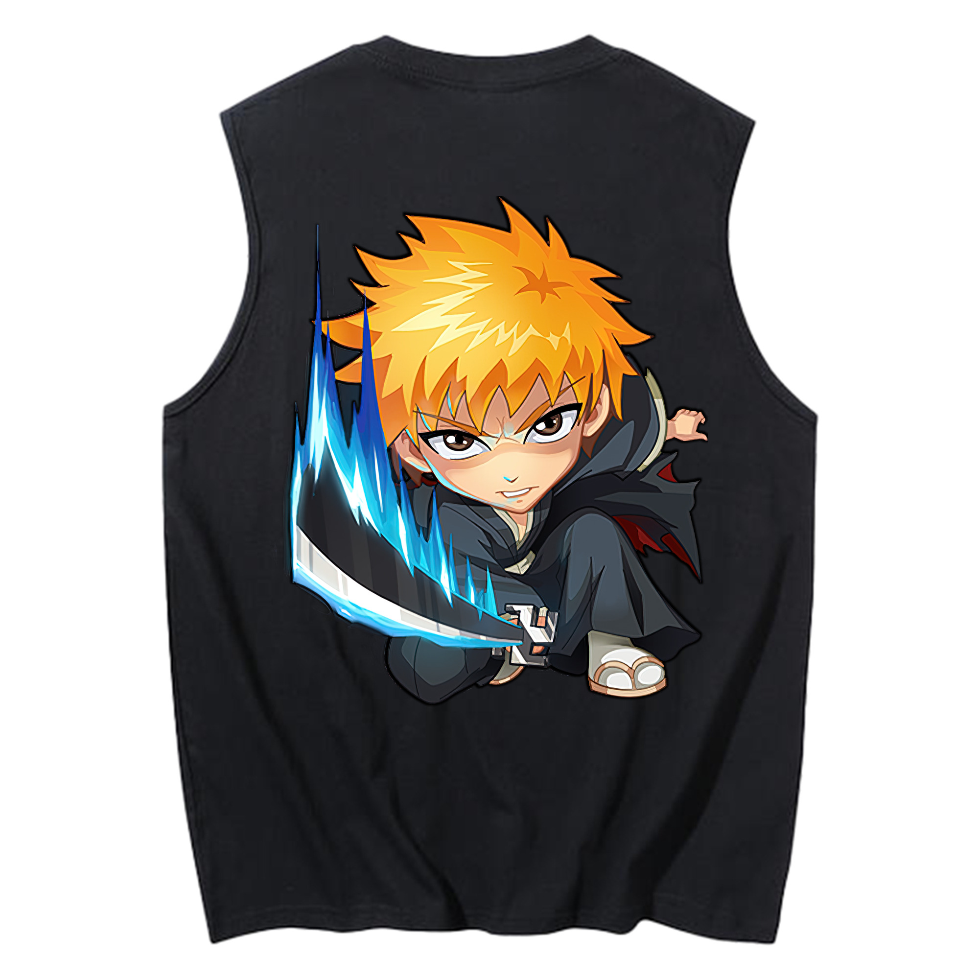 （画像用） ブリーチ 黒崎一護（くろさき いちご）BLEACH Kurosaki Ichigo コットン100％タンクトップ（背面プリント）