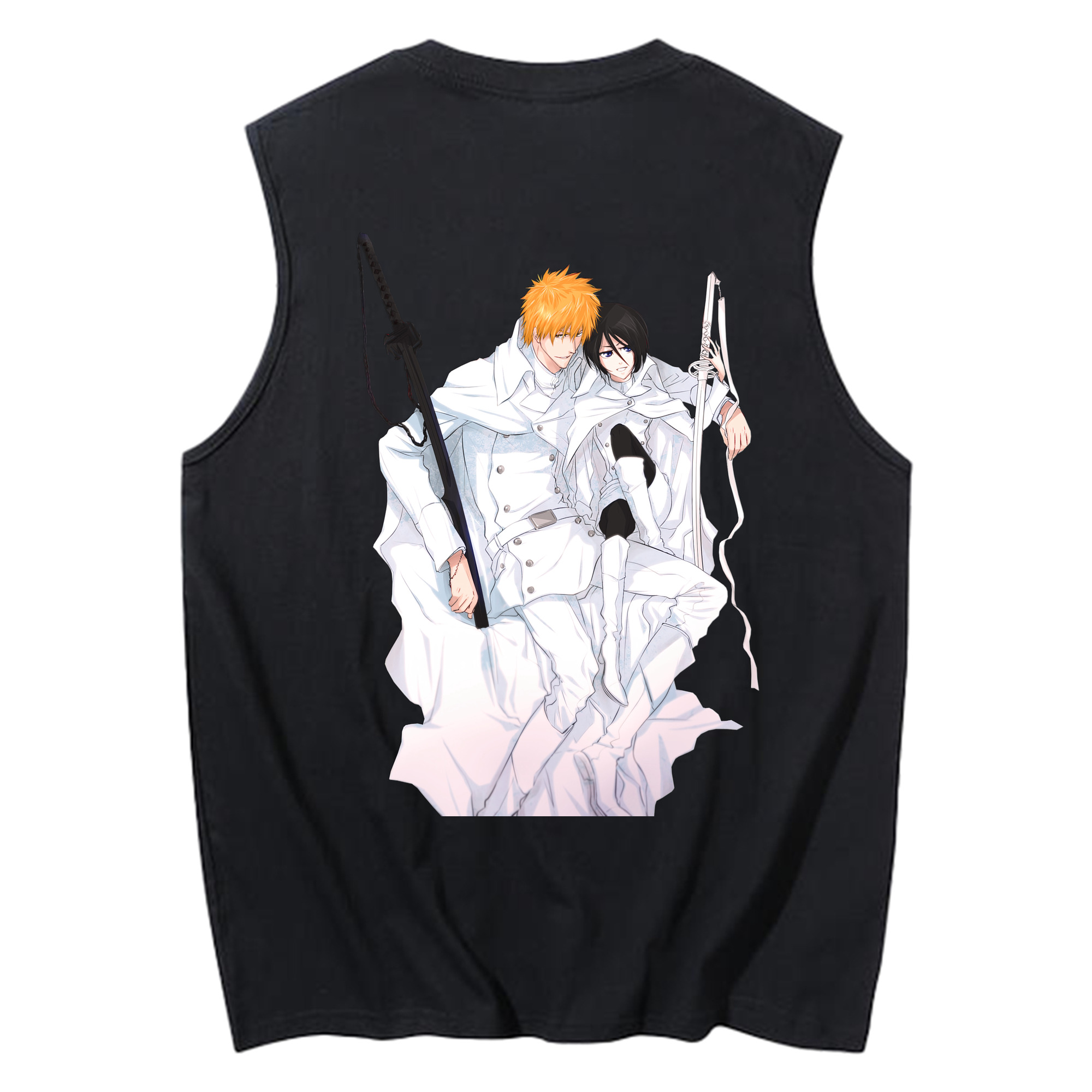（画像用） ブリーチ 黒崎一護（くろさき いちご）BLEACH Kurosaki Ichigo コットン100％タンクトップ（背面プリント）