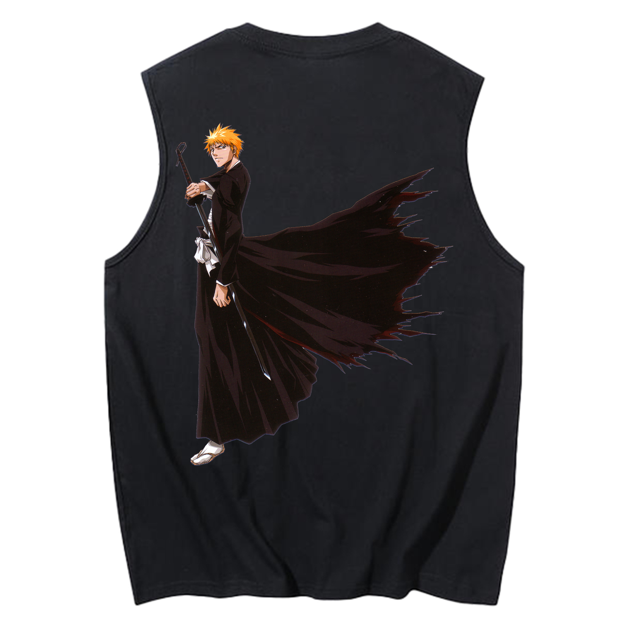 （画像用） ブリーチ 黒崎一護（くろさき いちご）BLEACH Kurosaki Ichigo コットン100％タンクトップ（背面プリント）