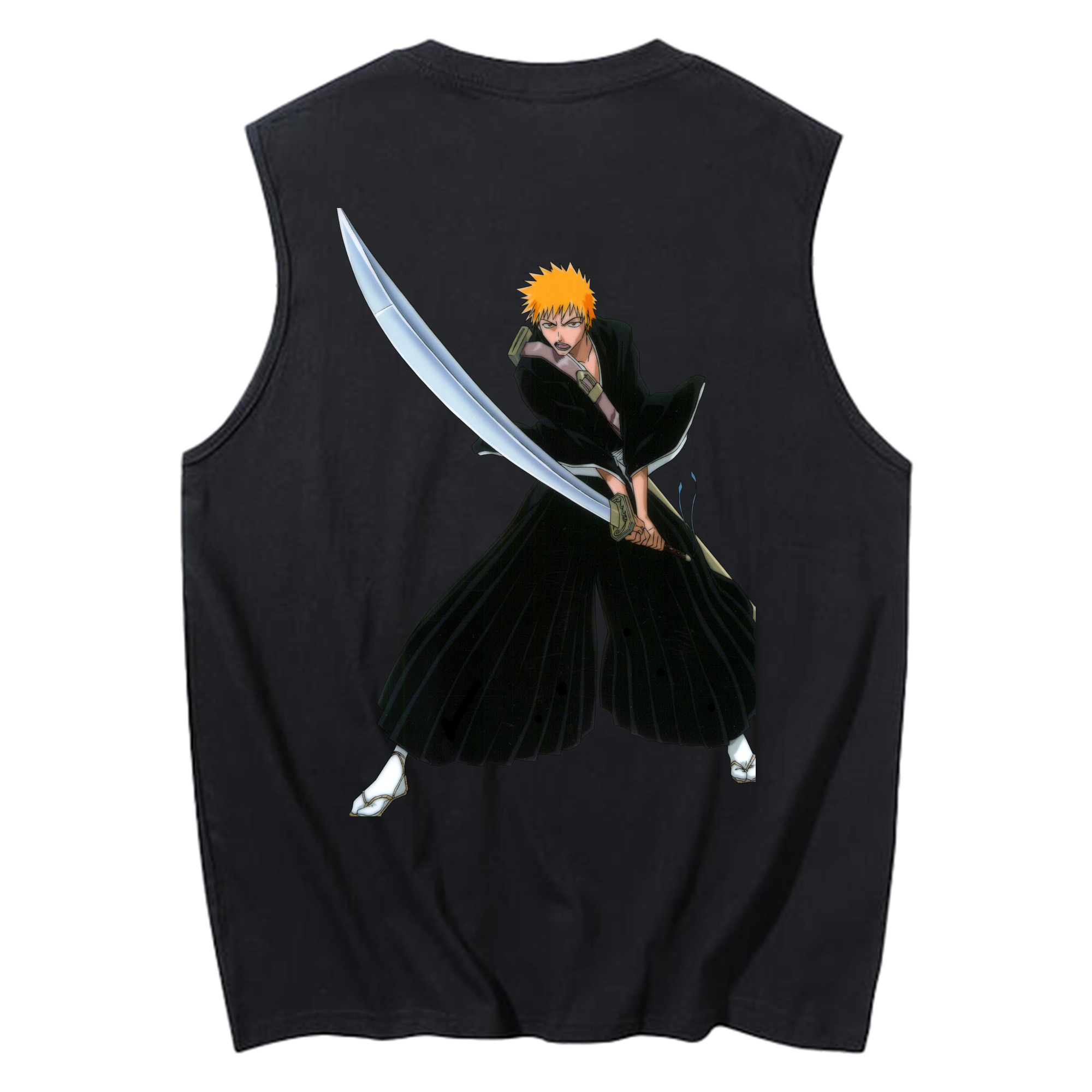 （画像用） ブリーチ 黒崎一護（くろさき いちご）BLEACH Kurosaki Ichigo コットン100％タンクトップ（背面プリント）