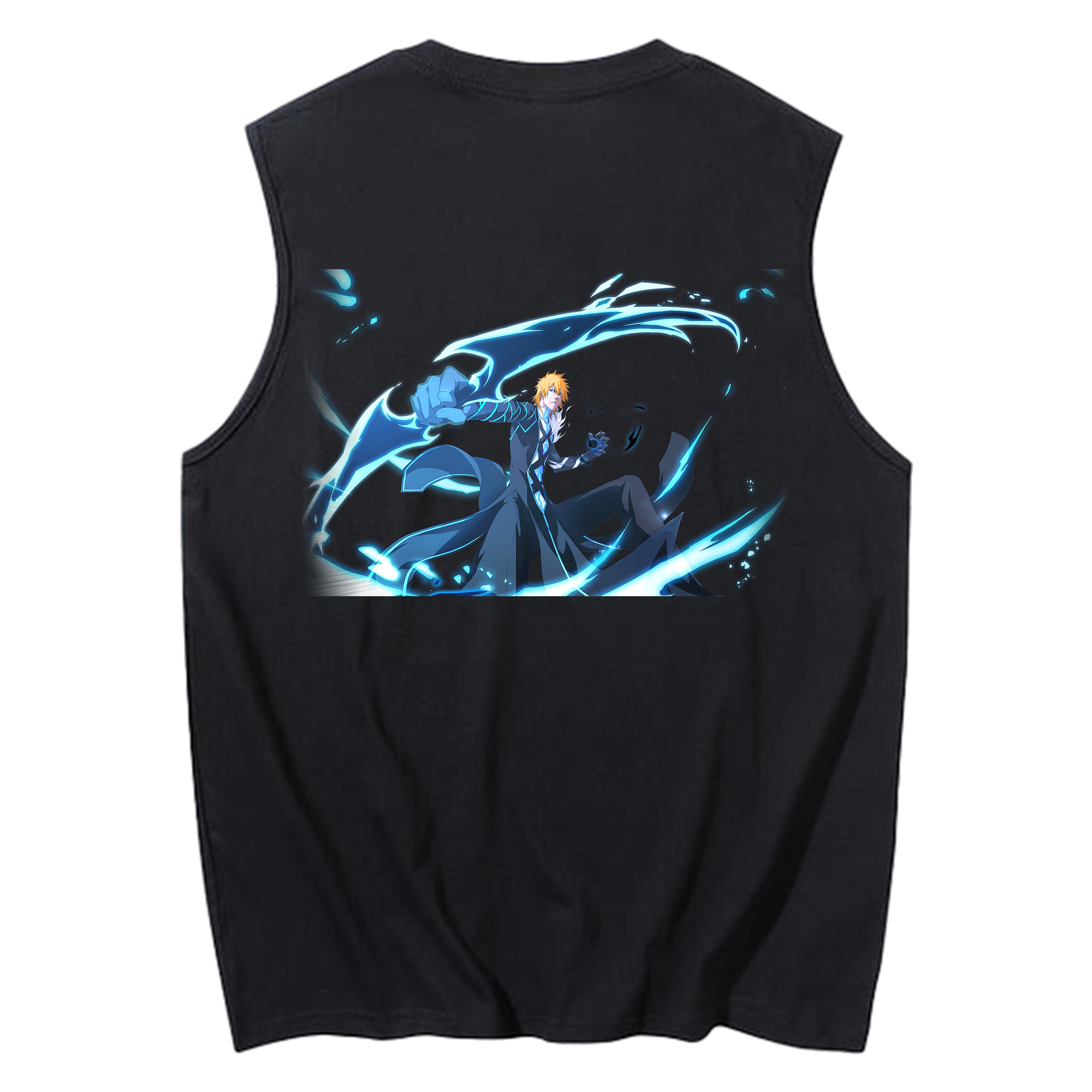 （画像用） ブリーチ 黒崎一護（くろさき いちご）BLEACH Kurosaki Ichigo コットン100％タンクトップ（背面プリント）
